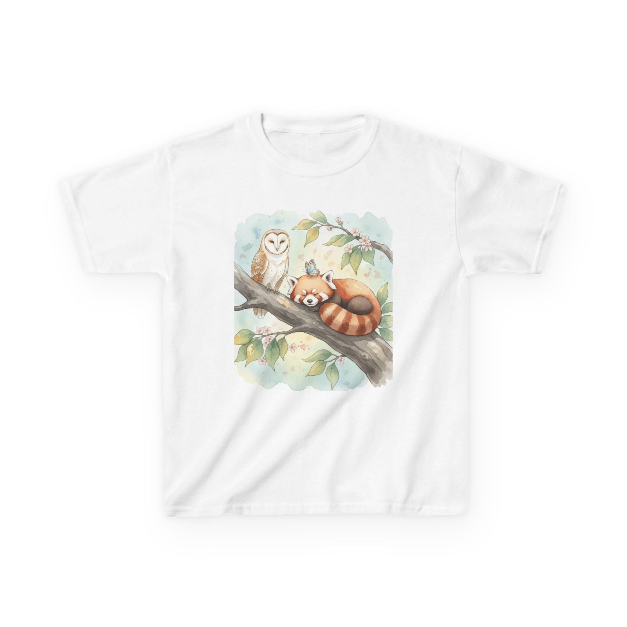 Kids Tee — Cute Red Panda & Owl Woodland Illustration