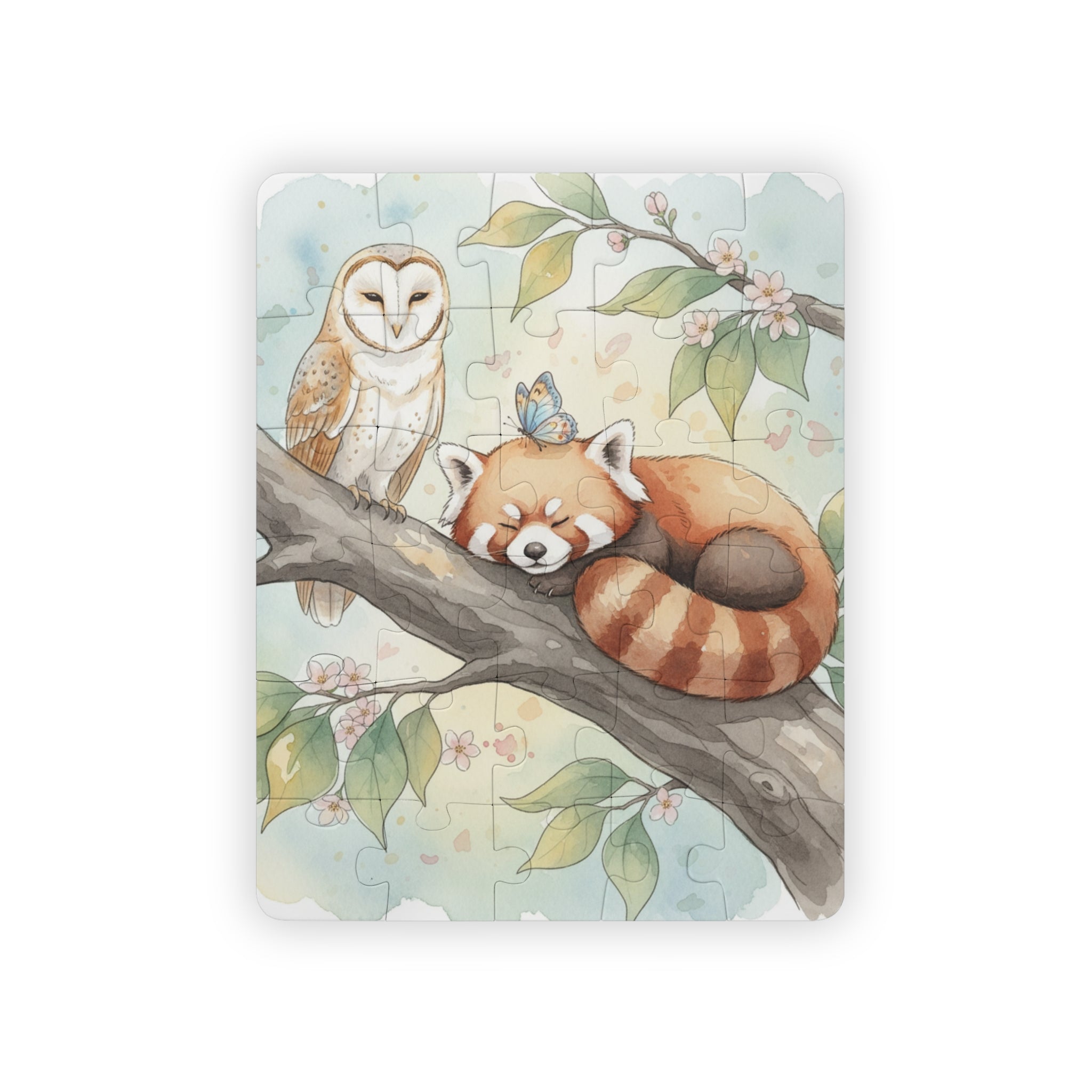 30-Piece Kids Puzzle — Sleeping Red Panda & Owl Woodland Jigsaw for Toddlers