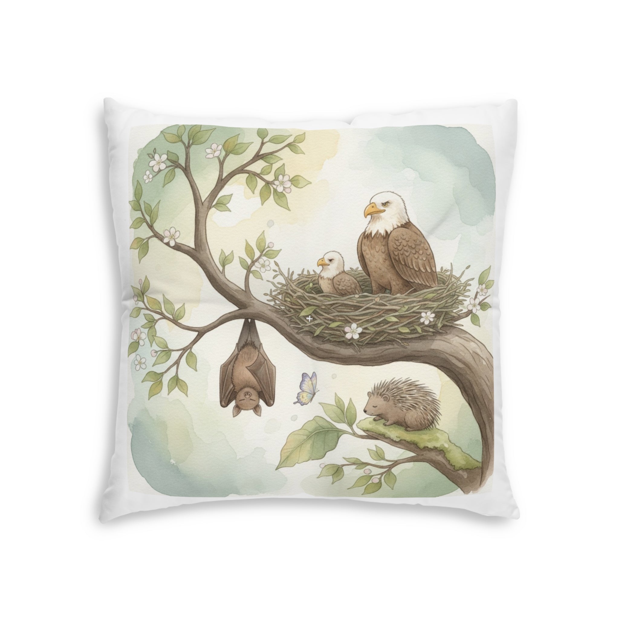 Woodland Animals Floor Pillow — Red Panda, Owl & Forest Nest Décor