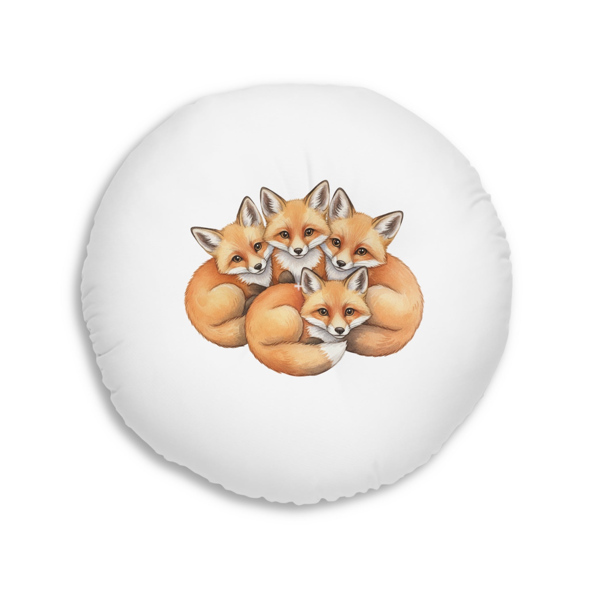 Puppies & Foxes Calm Corner Cushion   — Round Tufted Floor Pillow