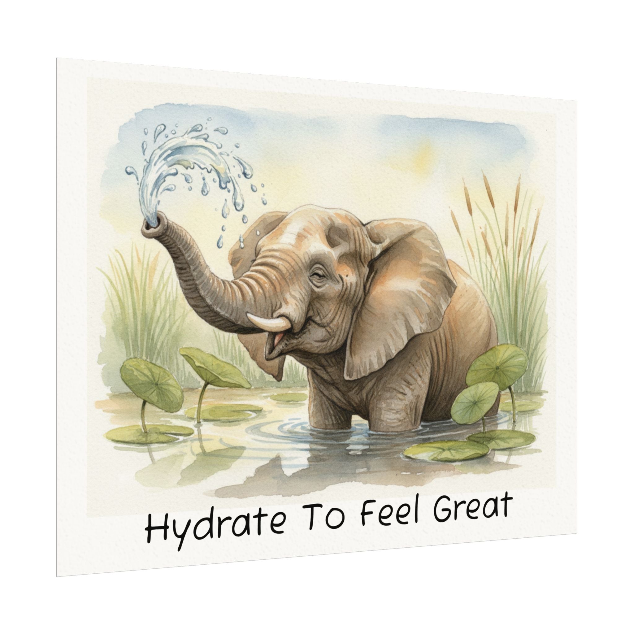 Hydrate To Feel Great - Elephant Watercolor Painting
