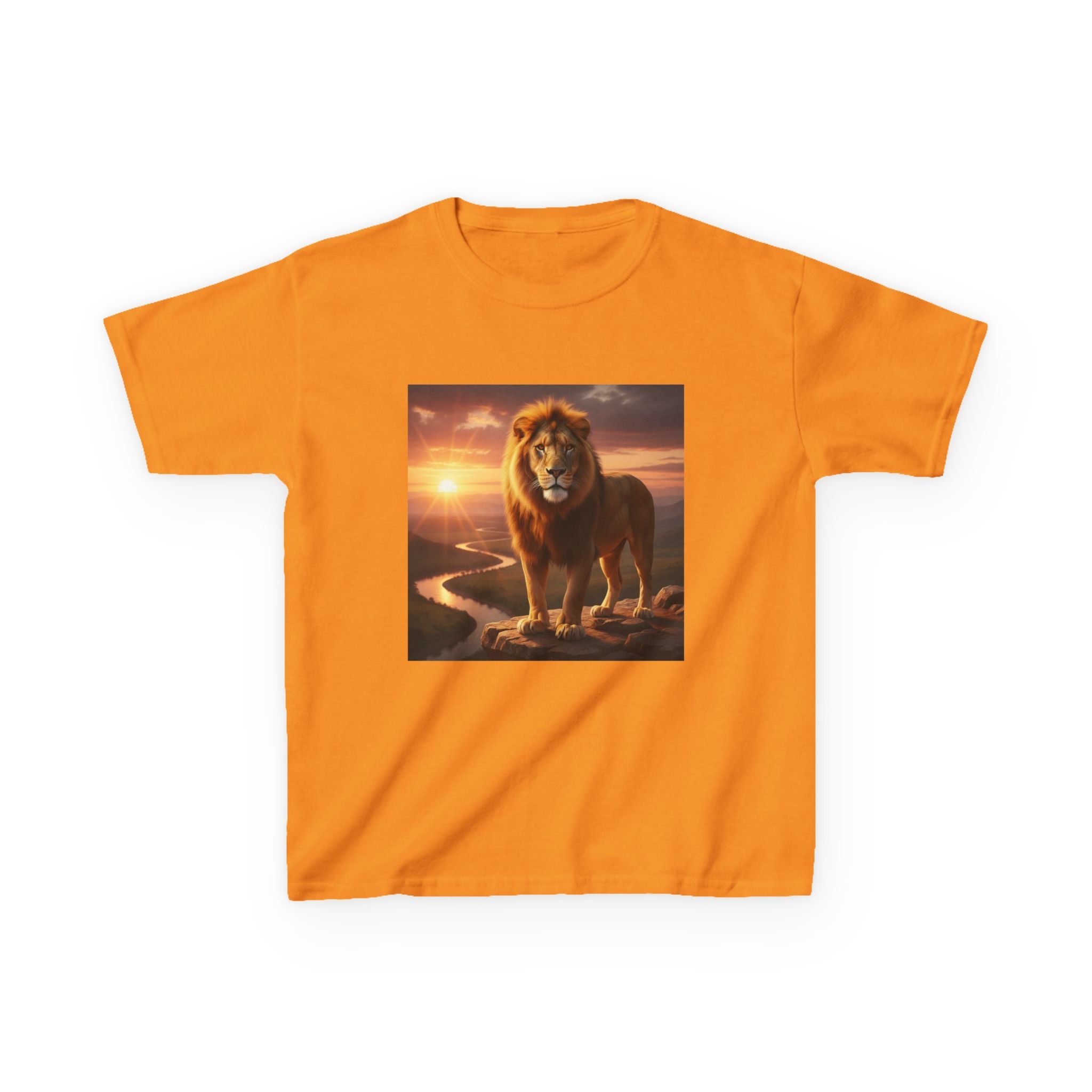 Kids Lion Sunset T‑Shirt — Majestic Lion Graphic Tee for Children