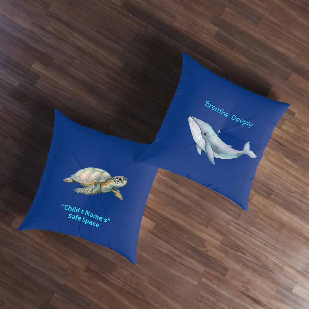 Personalized Floor Pillow - Turtle & Whale Safe Space / Breathe Deeply