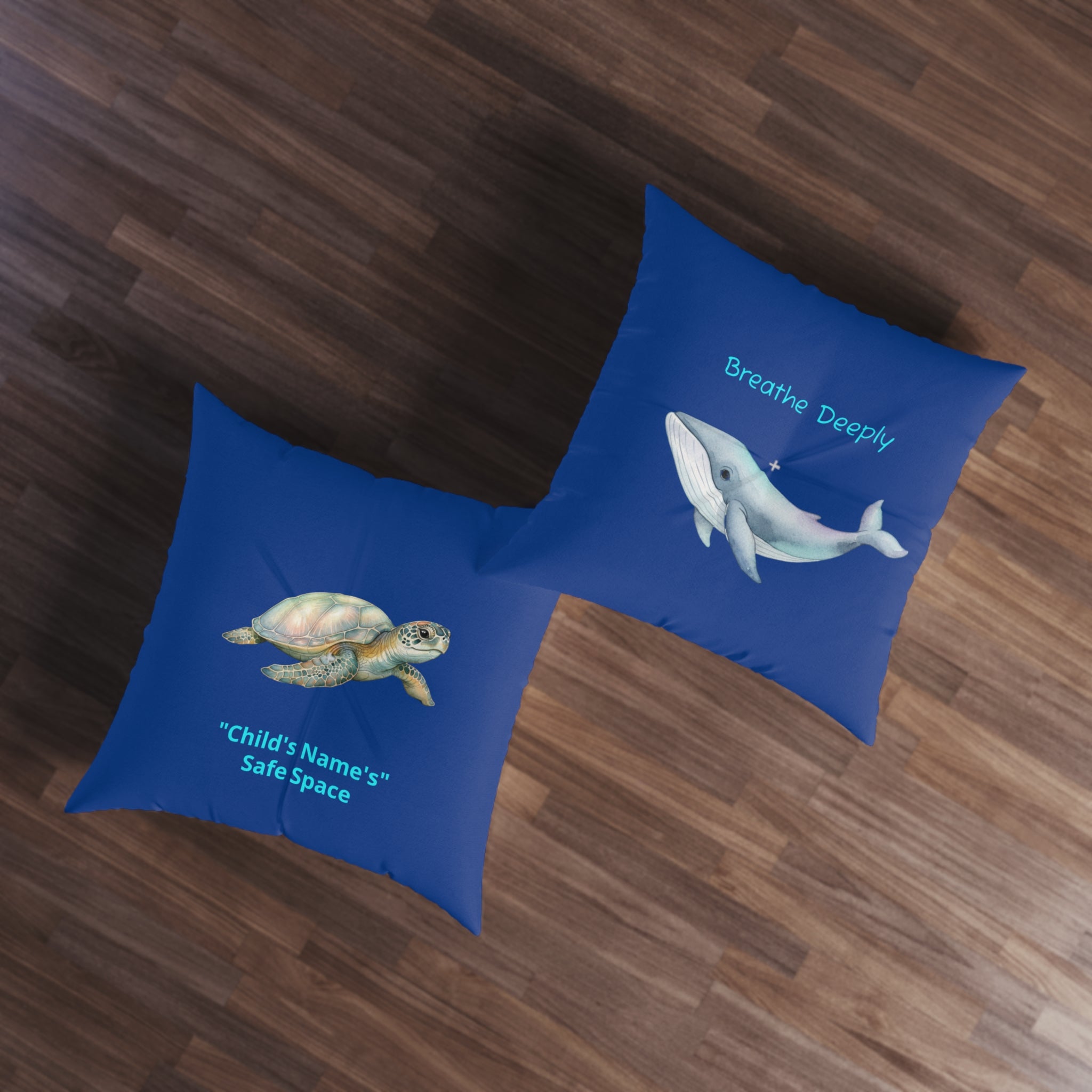 Personalized Floor Pillow - Turtle & Whale Safe Space / Breathe Deeply