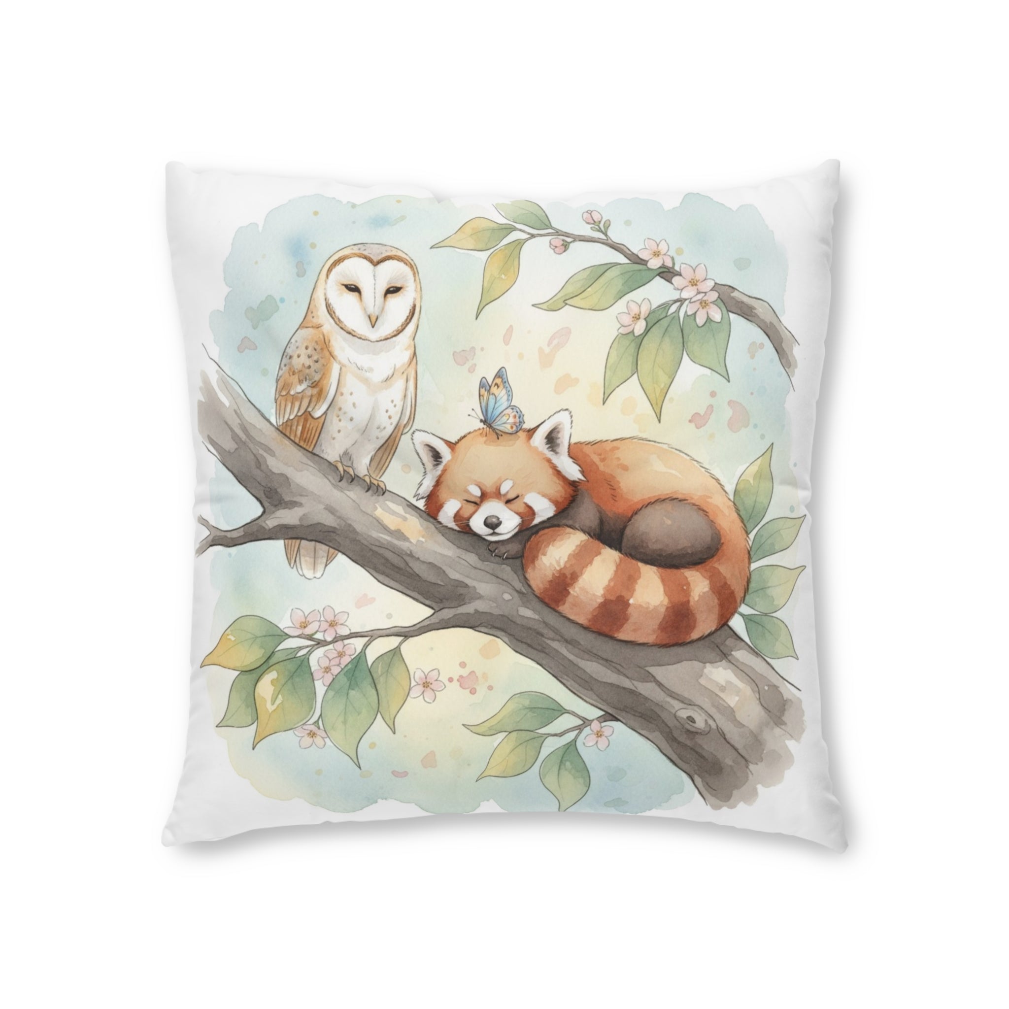 Woodland Animals Floor Pillow — Red Panda, Owl & Forest Nest Décor
