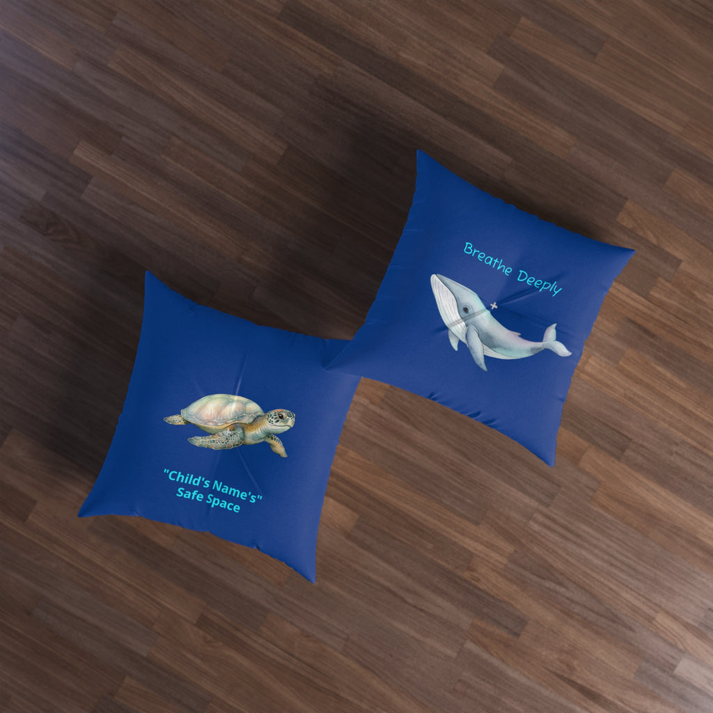 Personalized Floor Pillow - Turtle & Whale Safe Space / Breathe Deeply