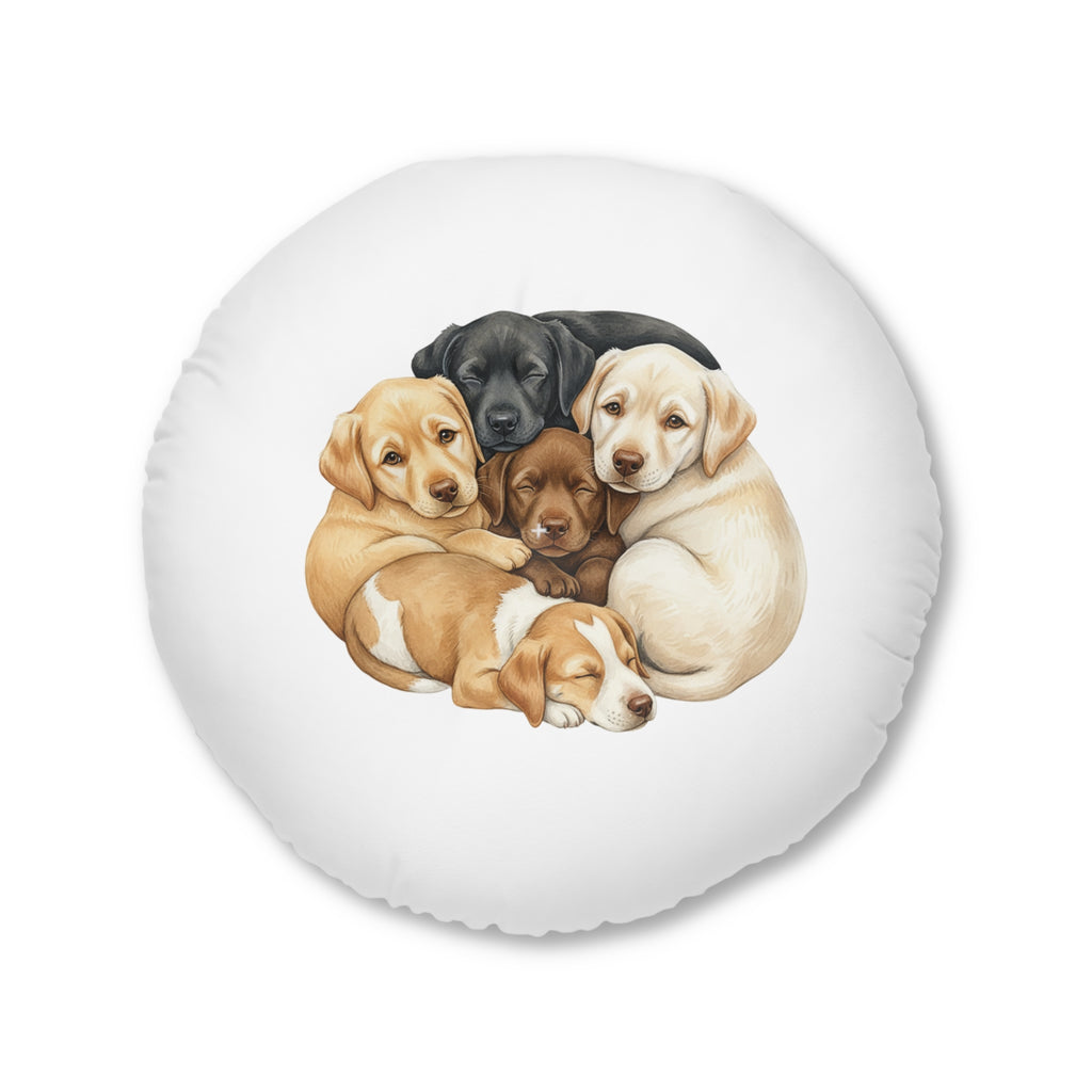 Puppies & Foxes Calm Corner Cushion   — Round Tufted Floor Pillow