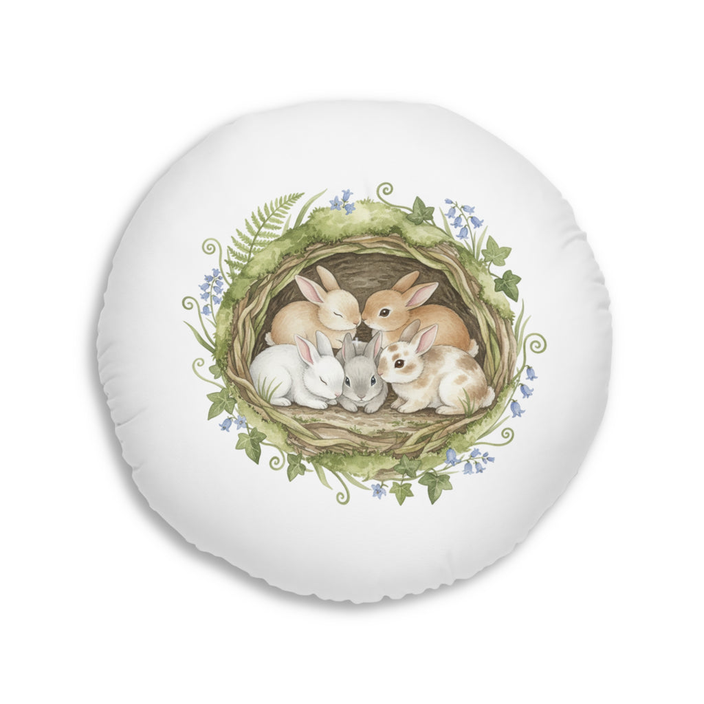 Round Floor Pillow — Kittens & Bunnies Calm Corner Cushion