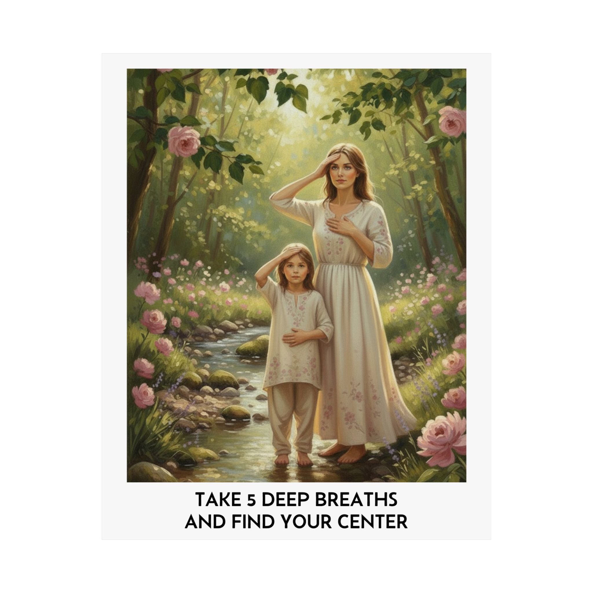 Matte Vertical Poster:"Take 5 Deep Breaths and Find Your Center" Inspirational Wall Art