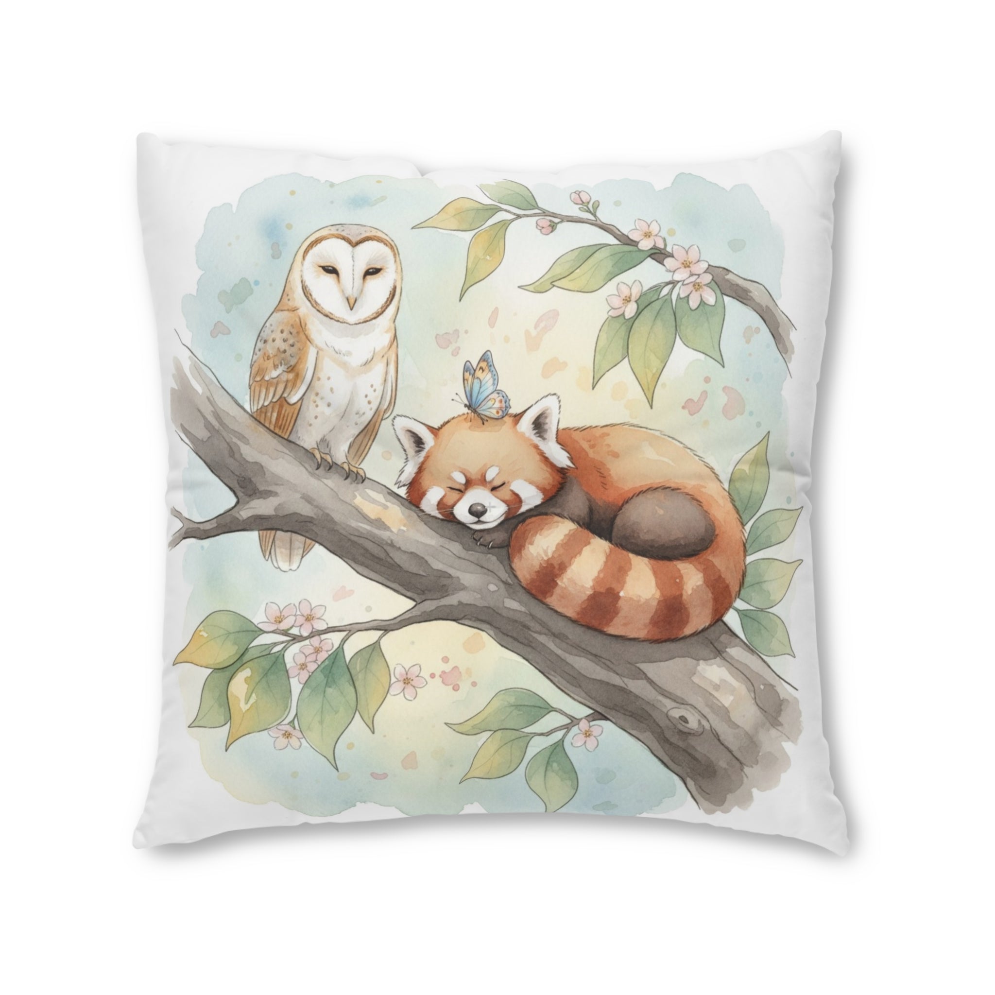 Woodland Animals Floor Pillow — Red Panda, Owl & Forest Nest Décor