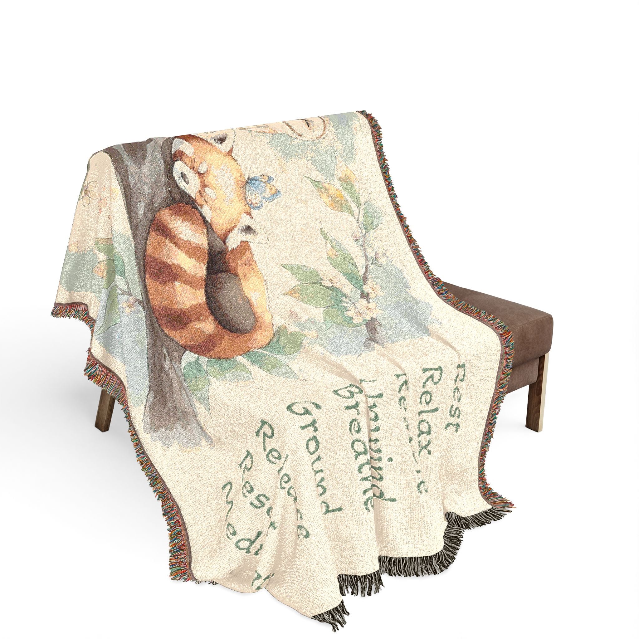 Red Panda Woven Blanket — "Breathe, Relax" Meditation Throw
