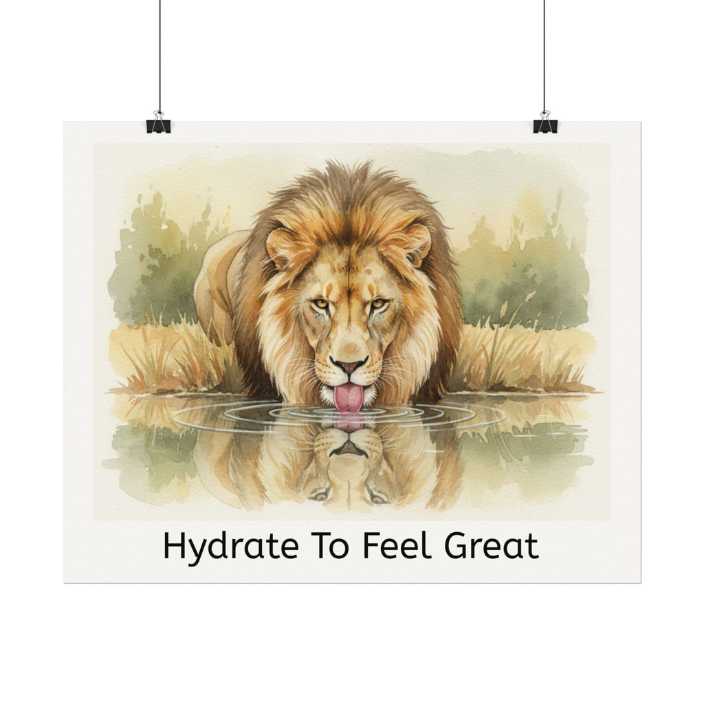 Hydrate To Feel Great - Lion Watercolor Painting