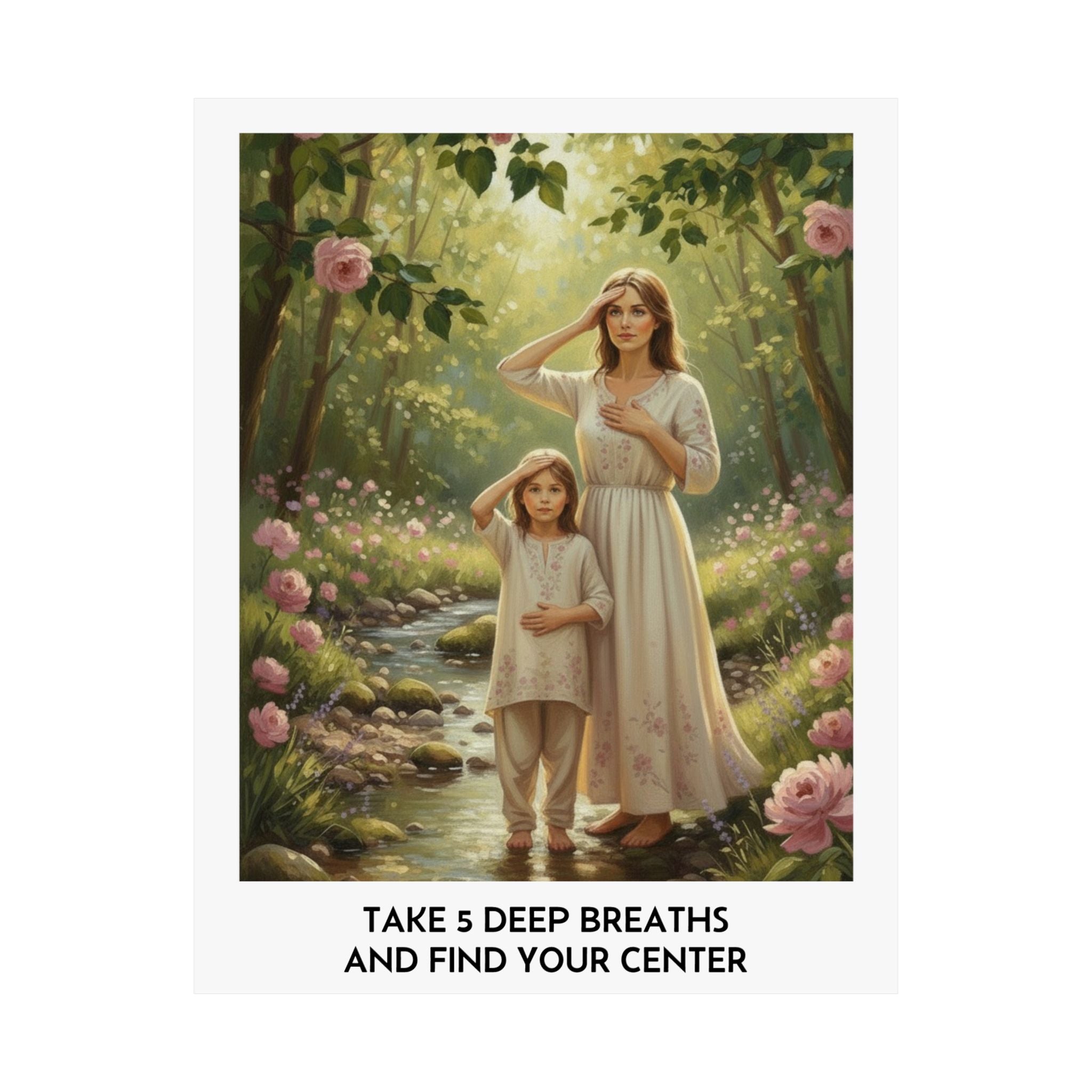 Matte Vertical Poster:"Take 5 Deep Breaths and Find Your Center" Inspirational Wall Art