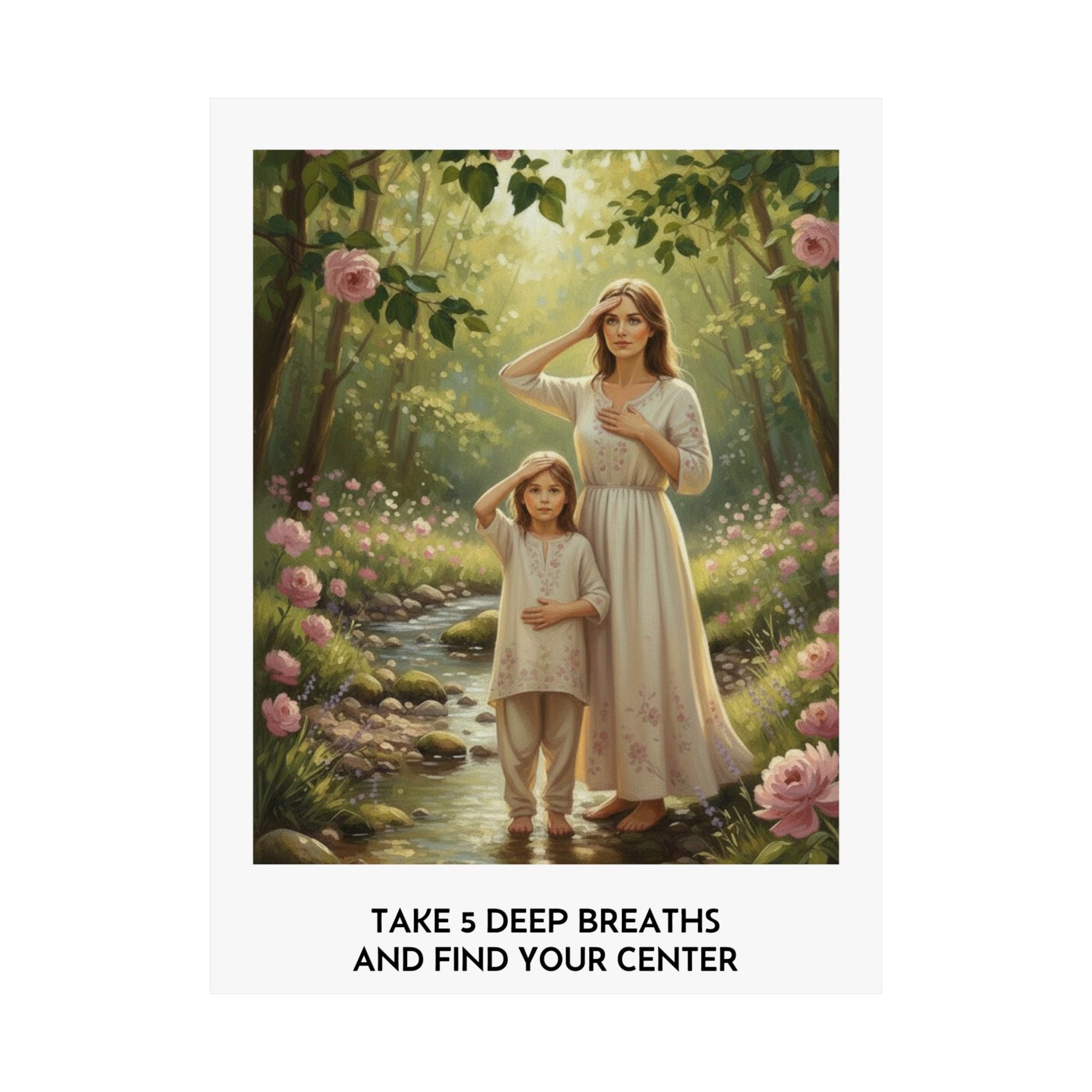 Matte Vertical Poster:"Take 5 Deep Breaths and Find Your Center" Inspirational Wall Art