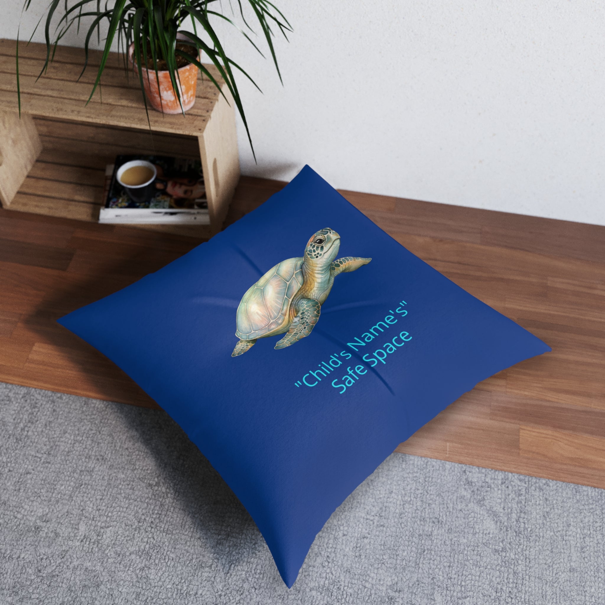 Personalized Floor Pillow - Turtle & Whale Safe Space / Breathe Deeply