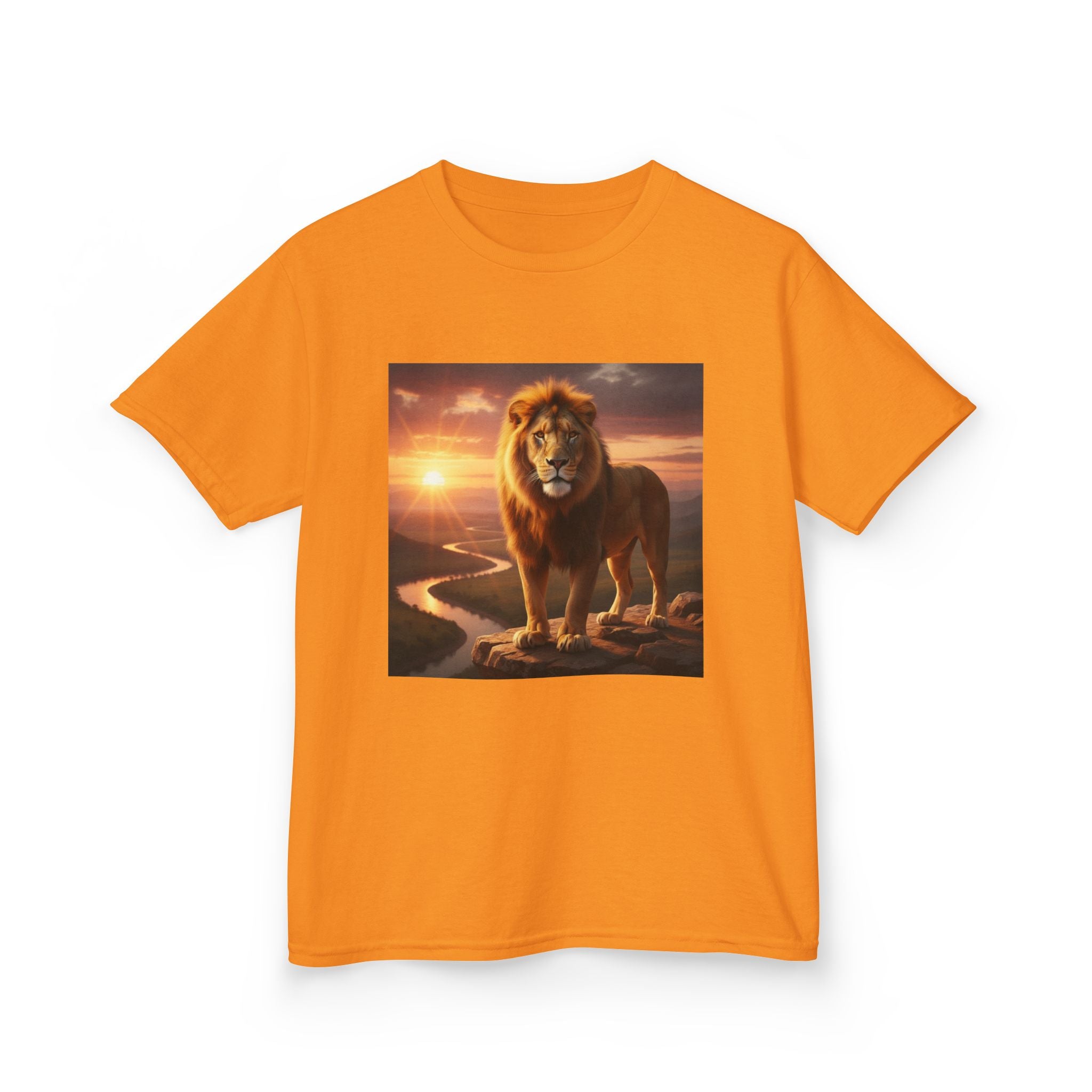 Kids Lion Sunset T‑Shirt — Majestic Lion Graphic Tee for Children