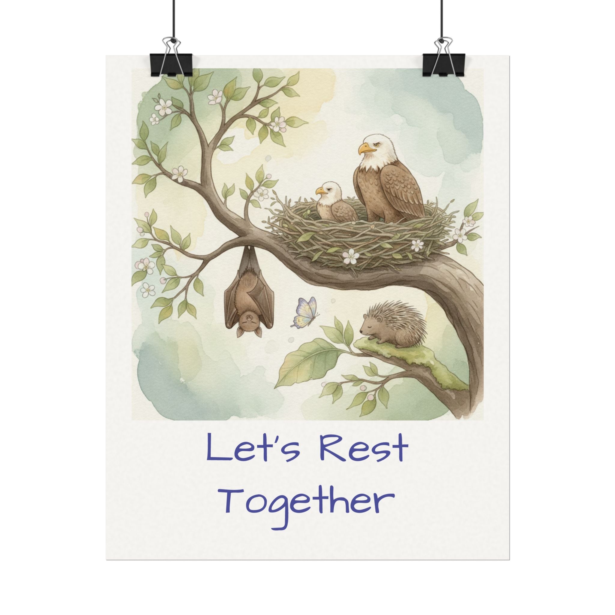 Let's Rest Together Watercolor Poster — Woodland Animals Calm Corner Wall Art