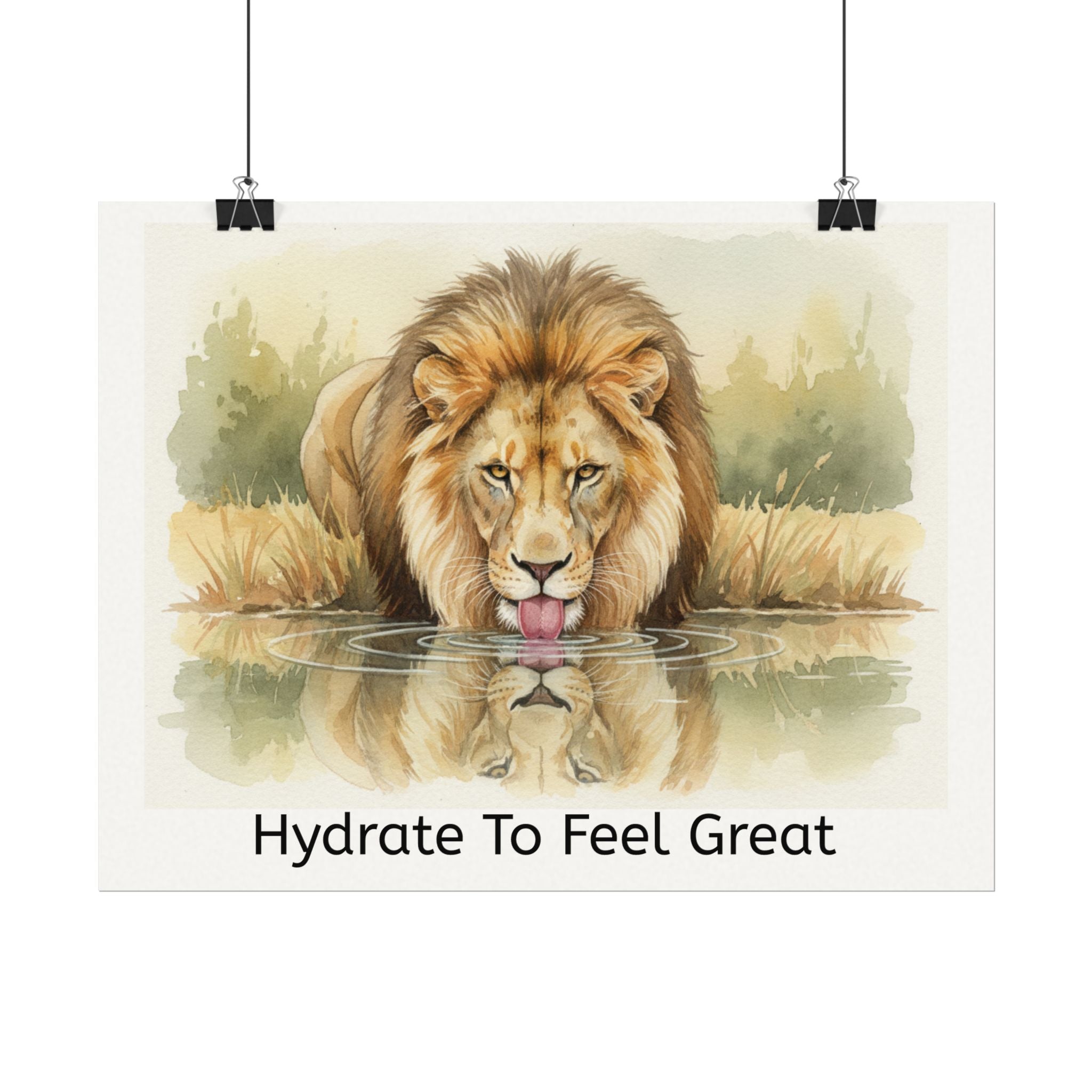 Hydrate To Feel Great - Lion Watercolor Painting