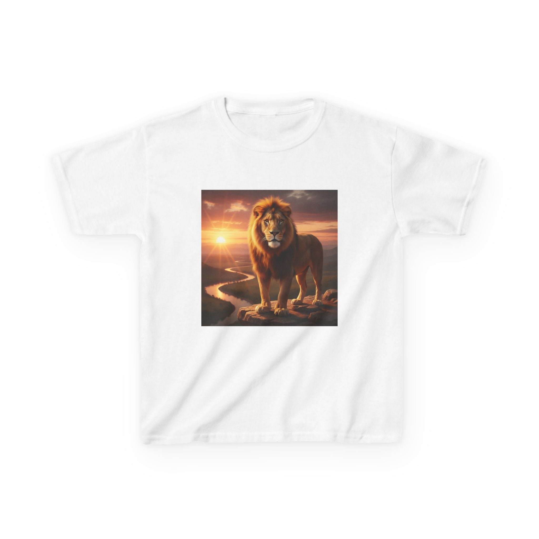 Kids Lion Sunset T‑Shirt — Majestic Lion Graphic Tee for Children