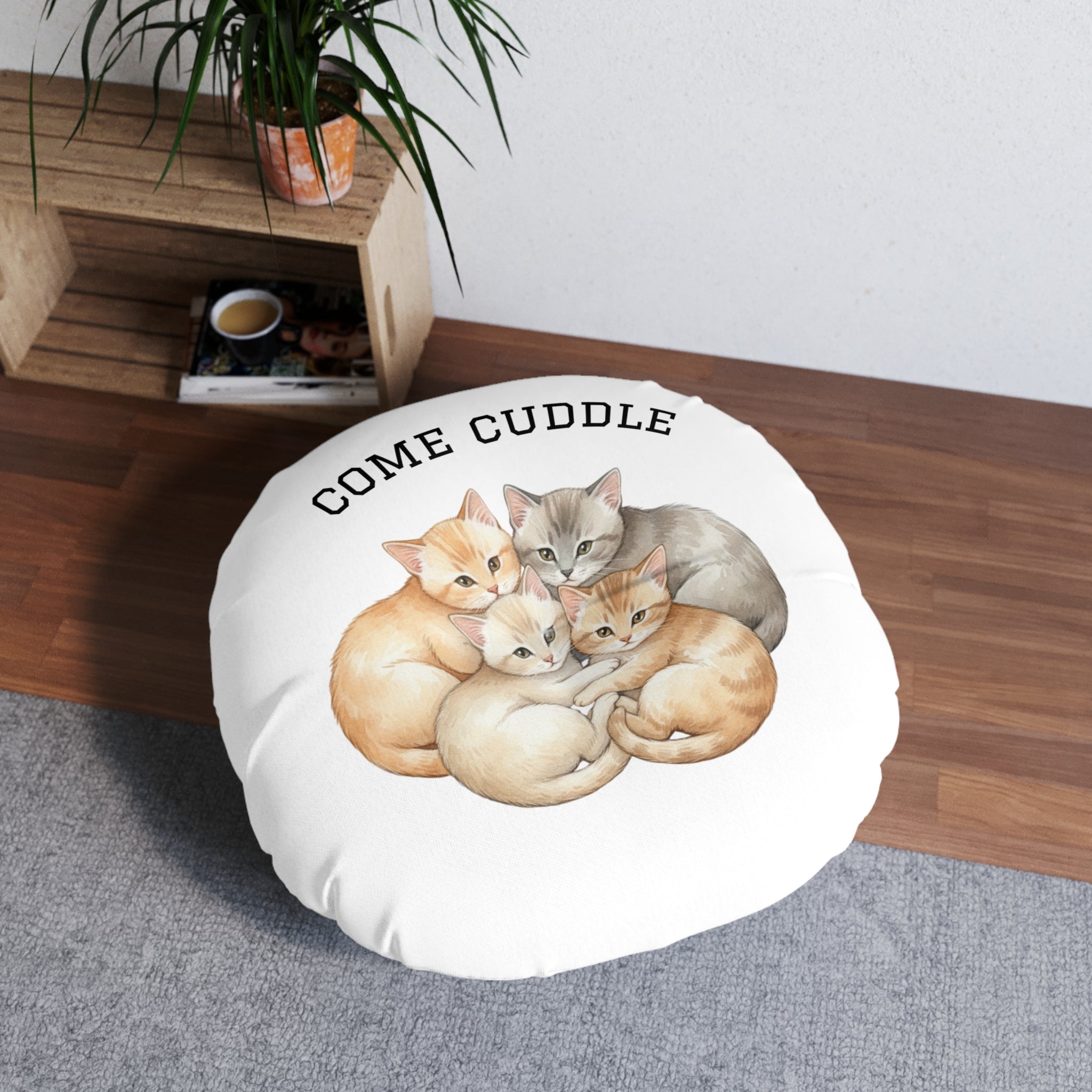 Round Floor Pillow — Kittens & Bunnies Calm Corner Cushion