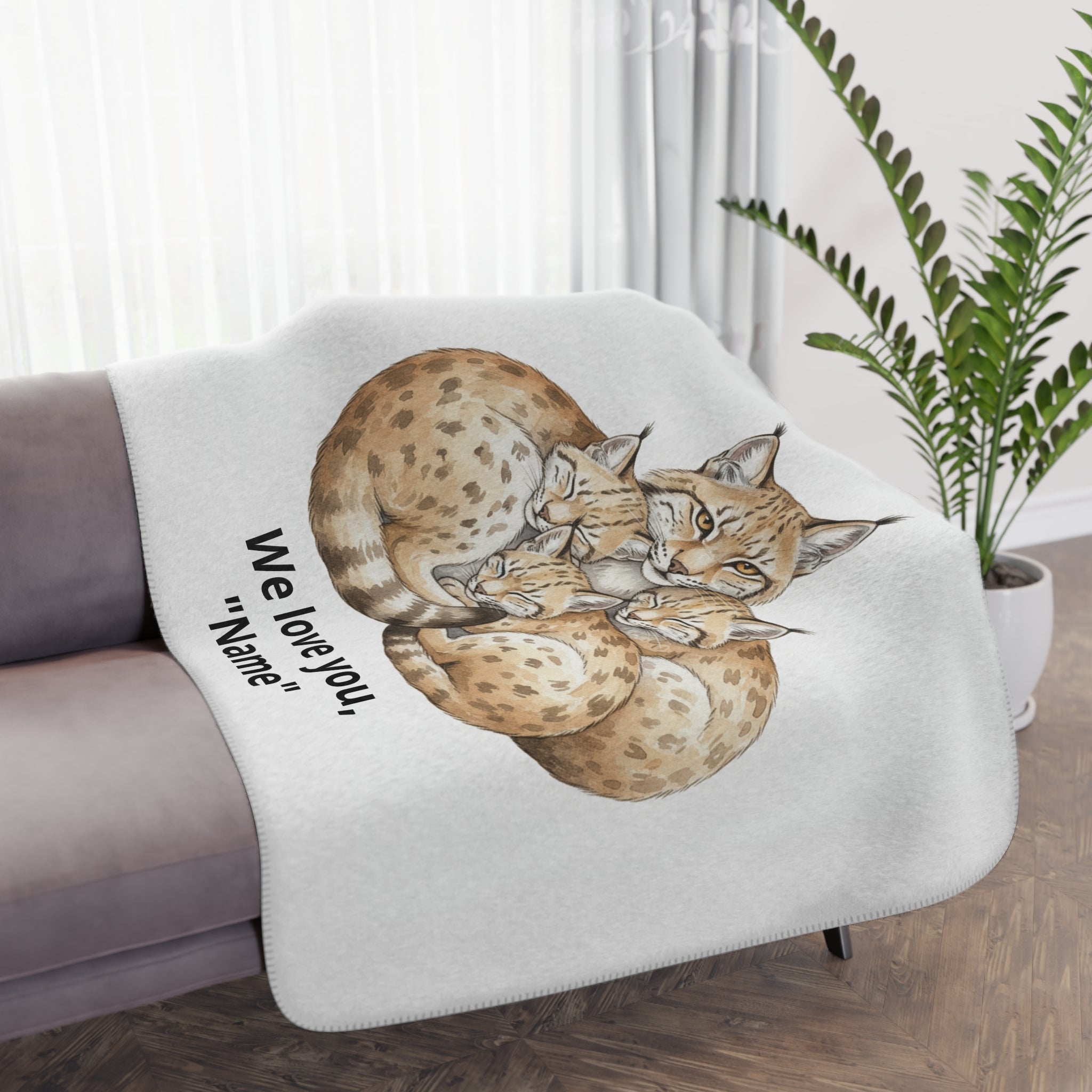 Personalized Lynx Family Sherpa Blanket – "We love you, 'Name'"