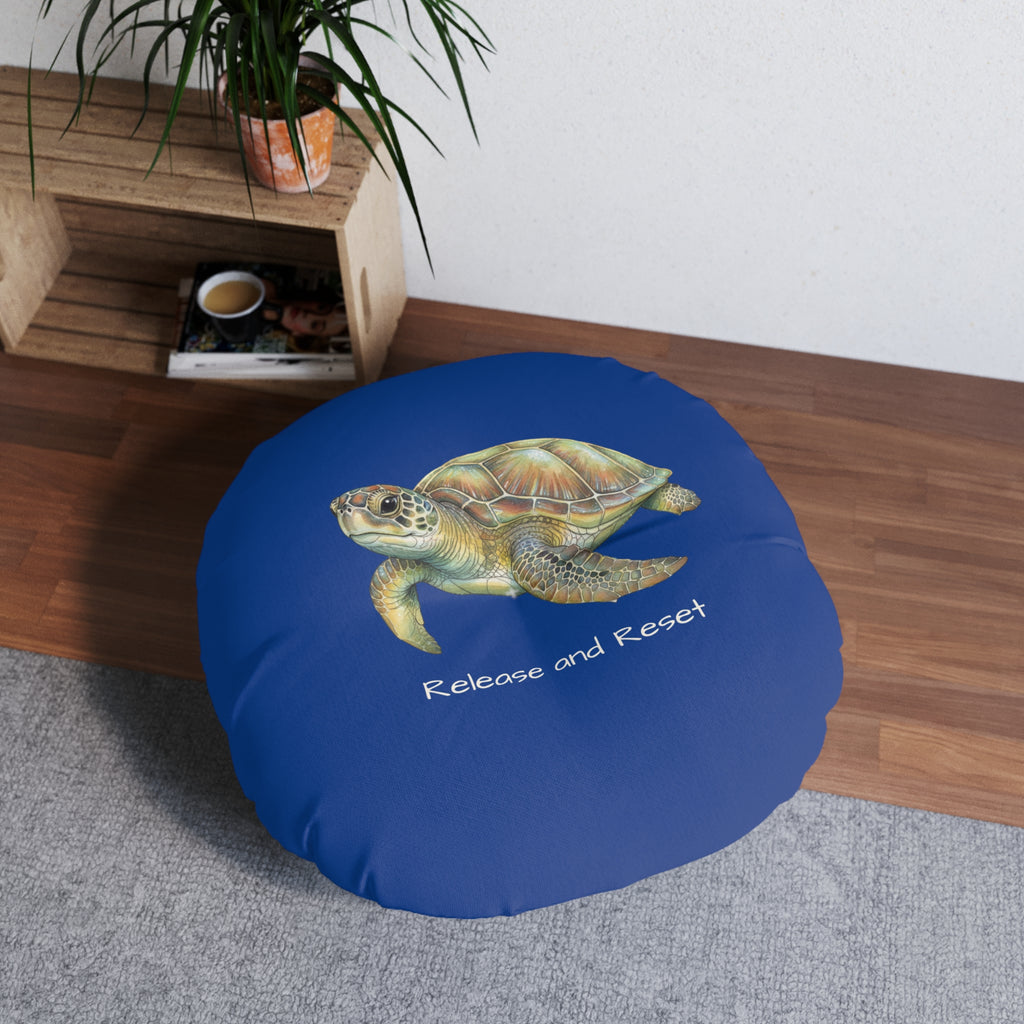Round Floor Pillow —  Turtle & Frog Relaxation Cushion