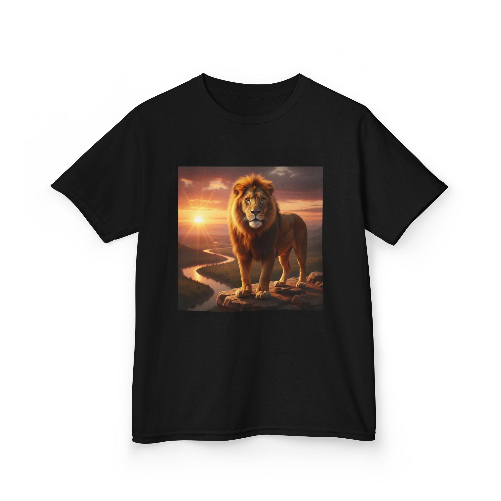 Kids Lion Sunset T‑Shirt — Majestic Lion Graphic Tee for Children