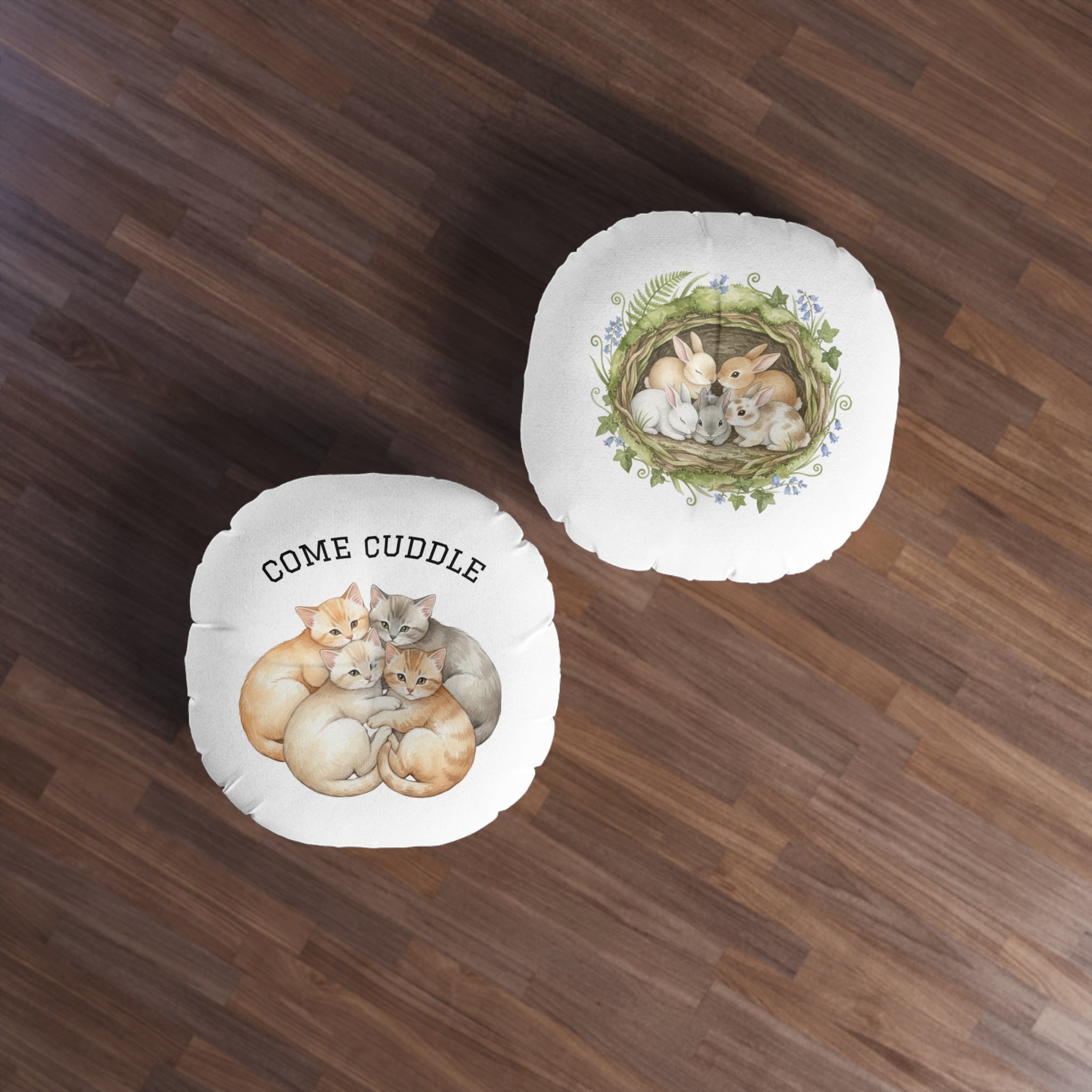 Round Floor Pillow — Kittens & Bunnies Calm Corner Cushion