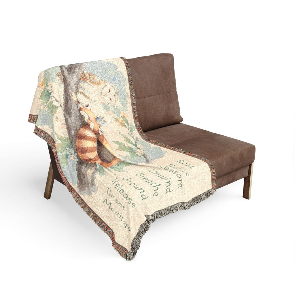 Red Panda Woven Blanket — "Breathe, Relax" Meditation Throw