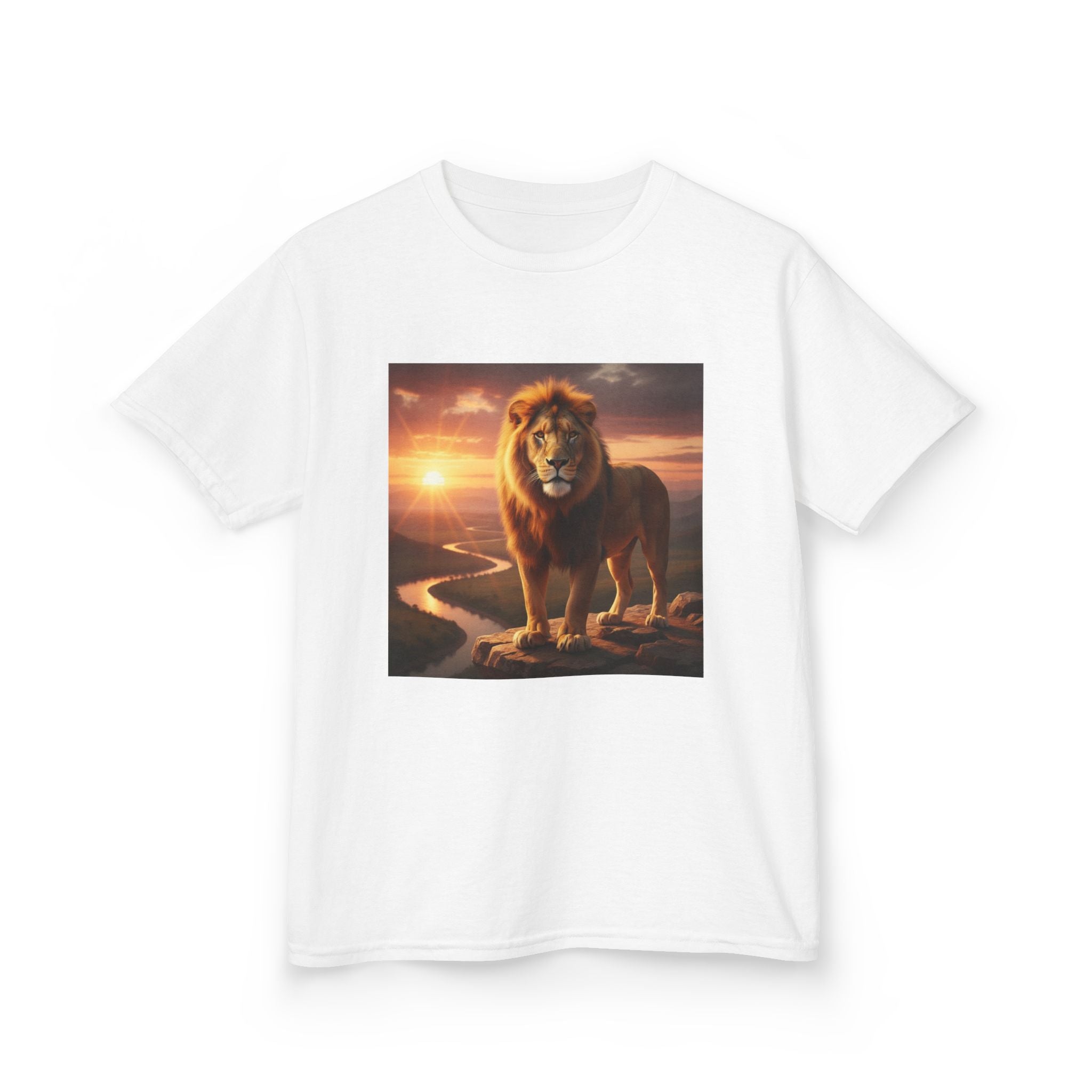 Kids Lion Sunset T‑Shirt — Majestic Lion Graphic Tee for Children