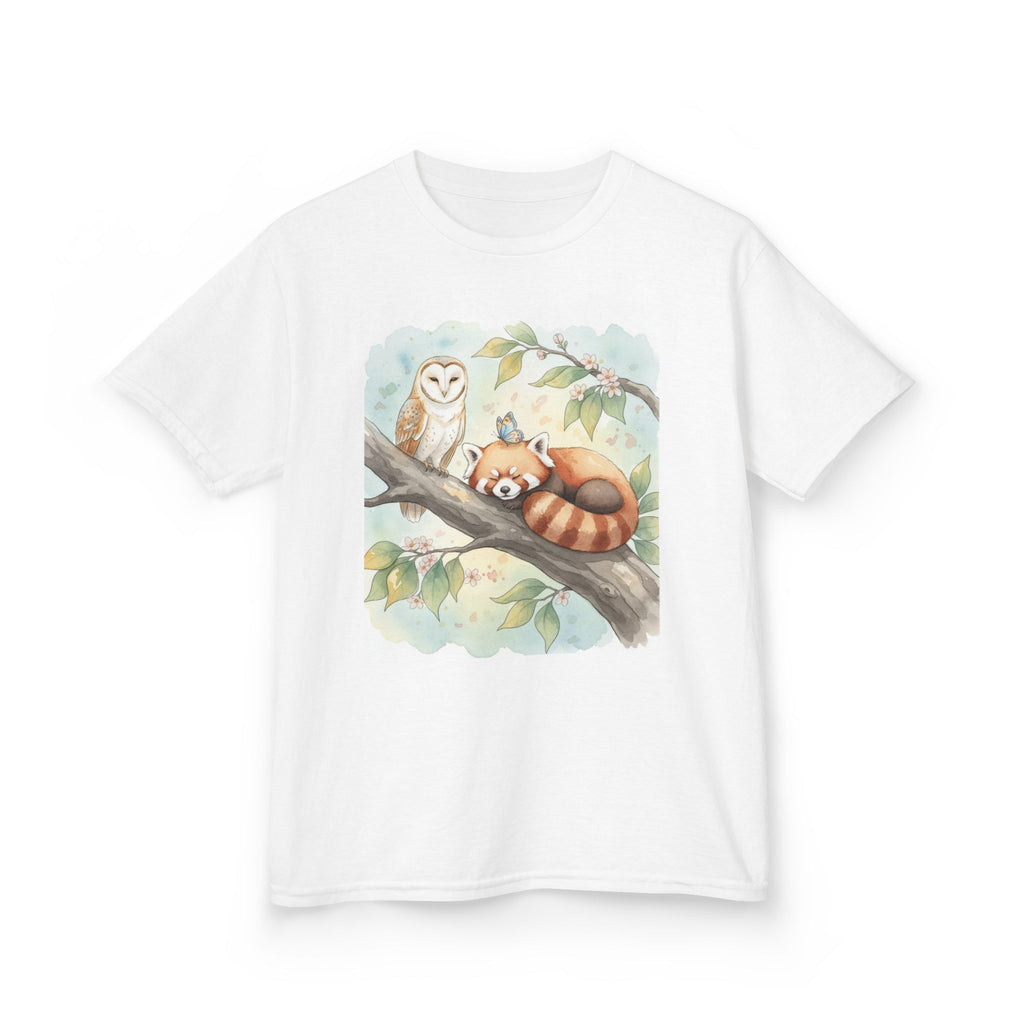 Kids Tee — Cute Red Panda & Owl Woodland Illustration
