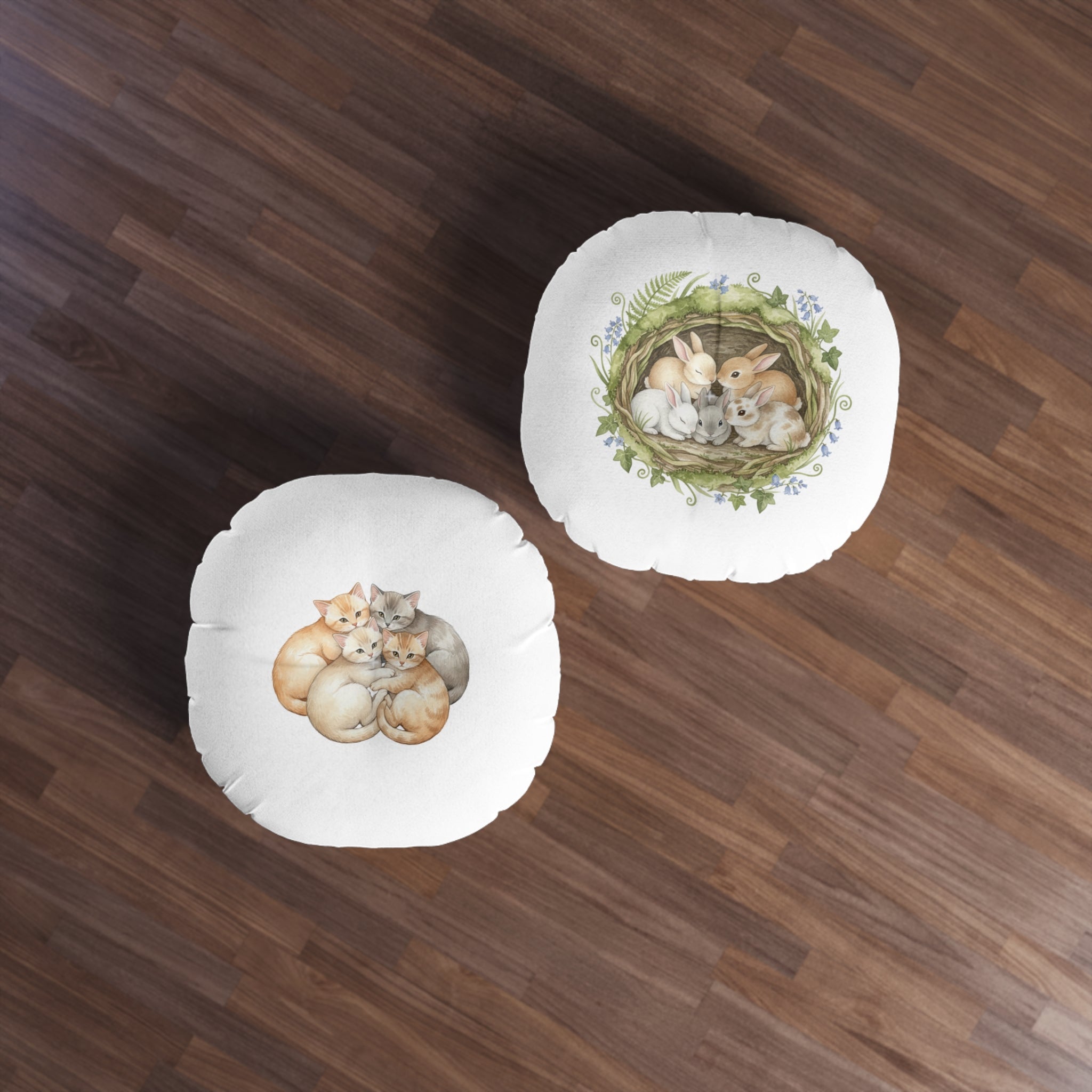 Tufted Floor Pillow — Kittens & Bunnies Calm Corner Cushion