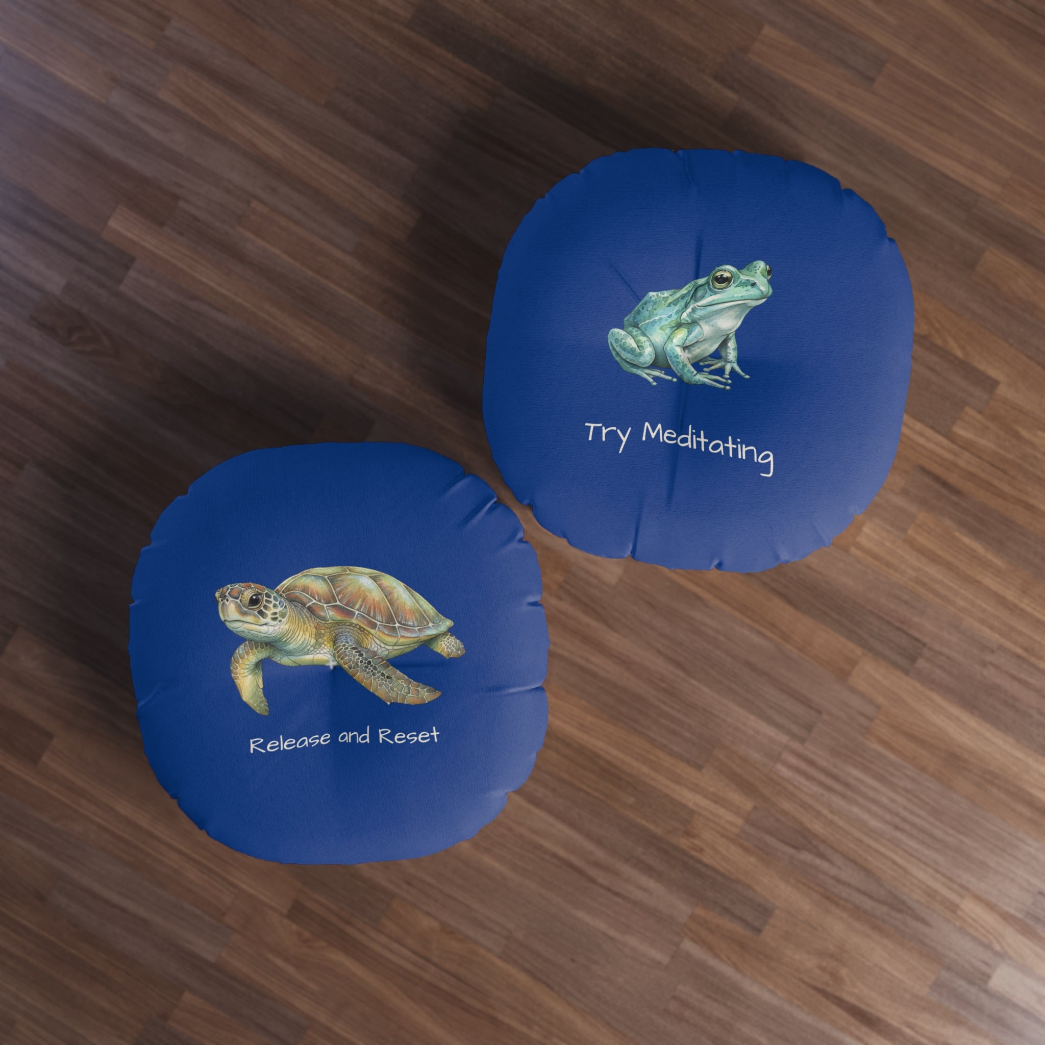 Round Floor Pillow —  Turtle & Frog Relaxation Cushion