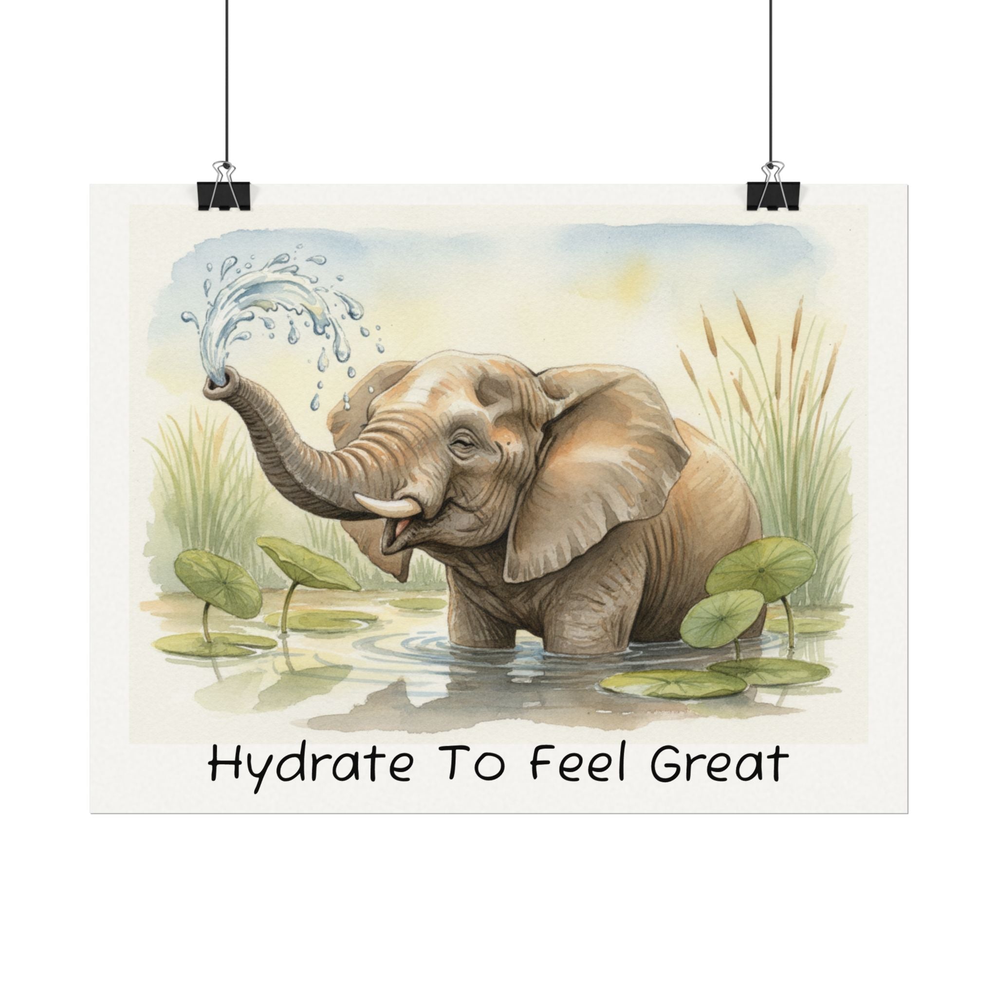 Hydrate To Feel Great - Elephant Watercolor Painting