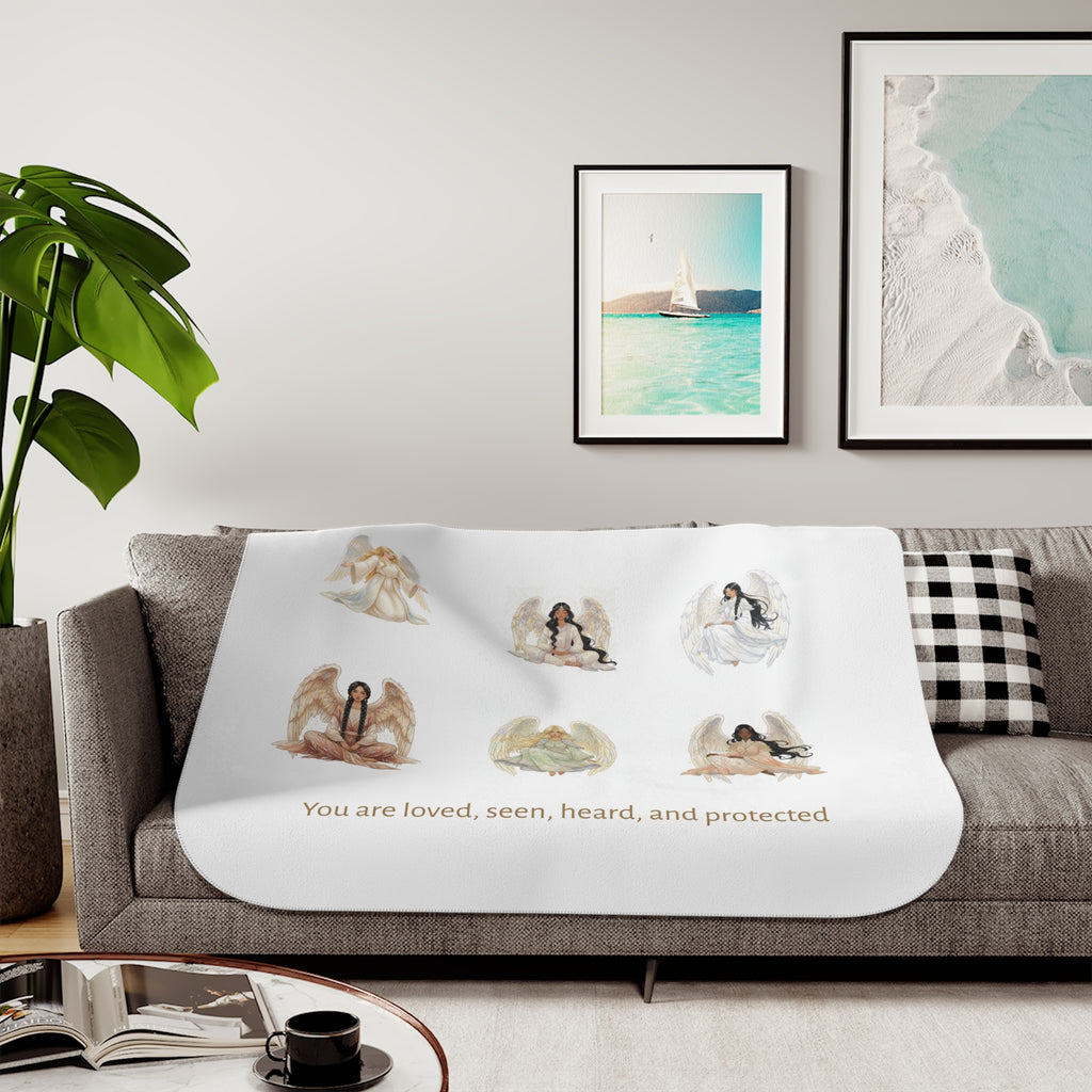Angel "You Are Loved" Sherpa Blanket — Cozy Two-Tone Throw