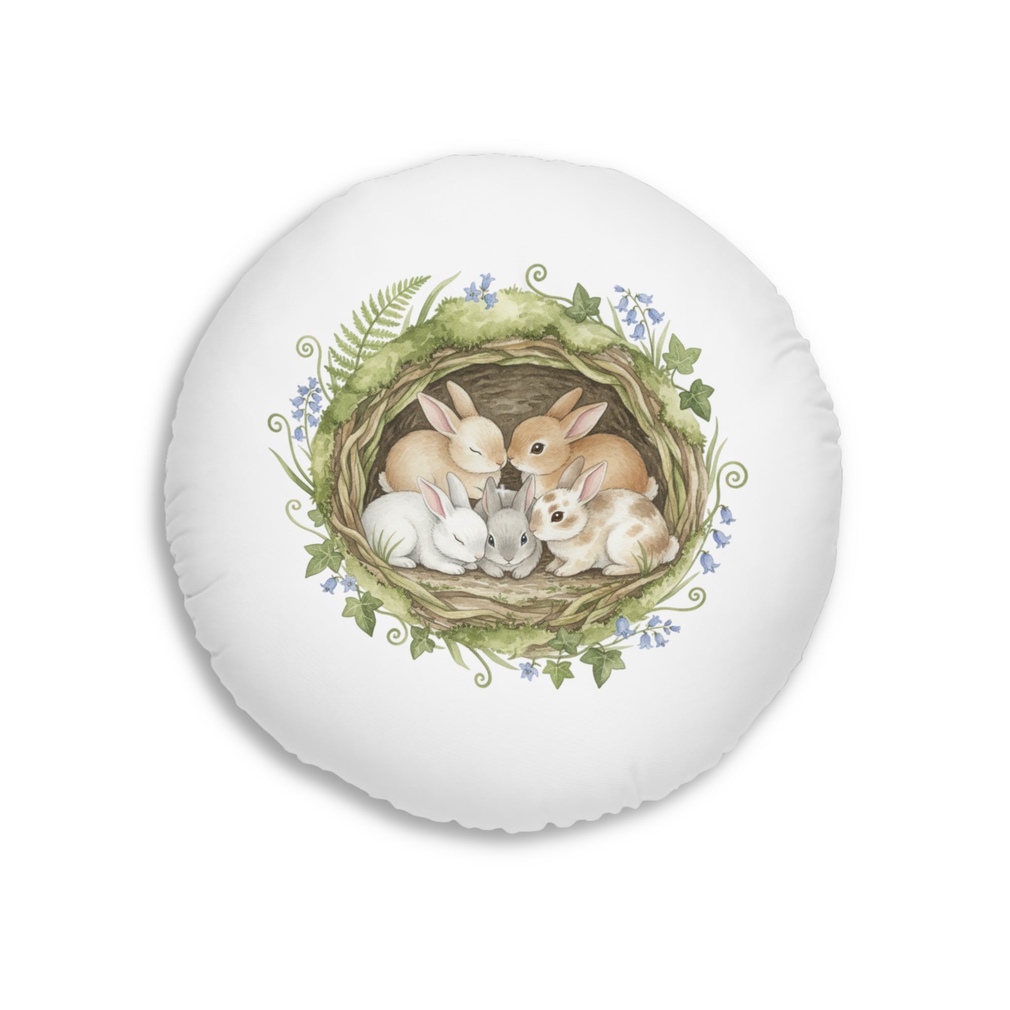 Round Floor Pillow — Kittens & Bunnies Calm Corner Cushion