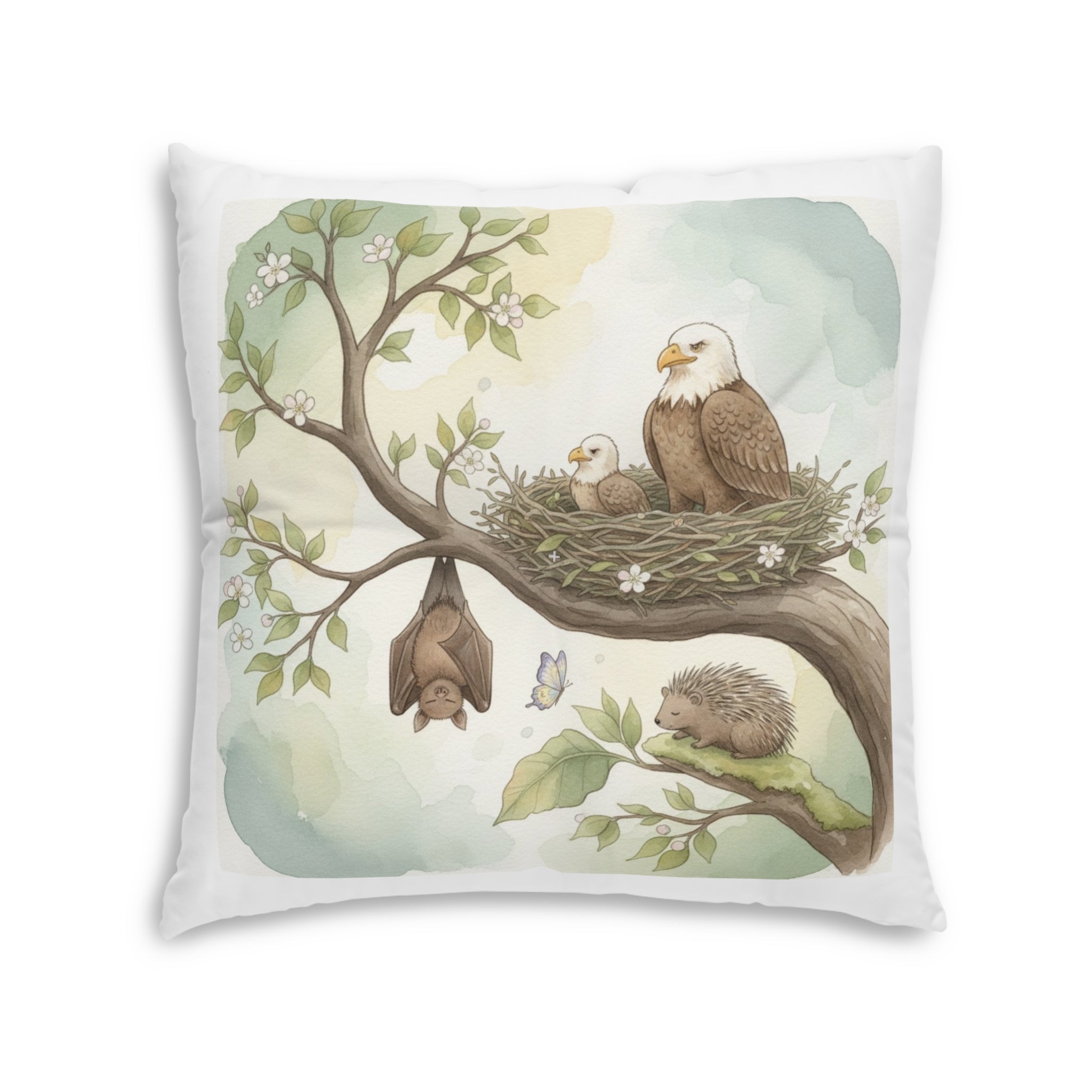 Woodland Animals Floor Pillow — Red Panda, Owl & Forest Nest Décor