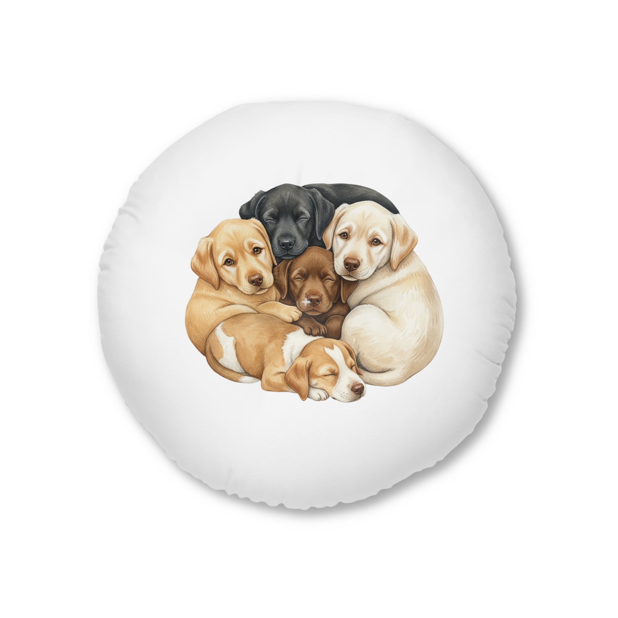Puppies & Foxes Calm Corner Cushion   — Round Tufted Floor Pillow
