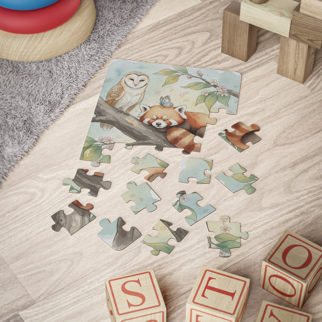 30-Piece Kids Puzzle — Sleeping Red Panda & Owl Woodland Jigsaw for Toddlers