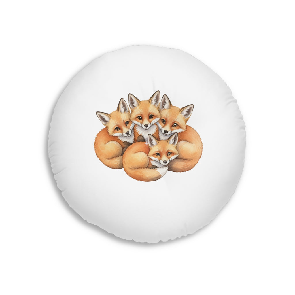 Puppies & Foxes Calm Corner Cushion   — Round Tufted Floor Pillow