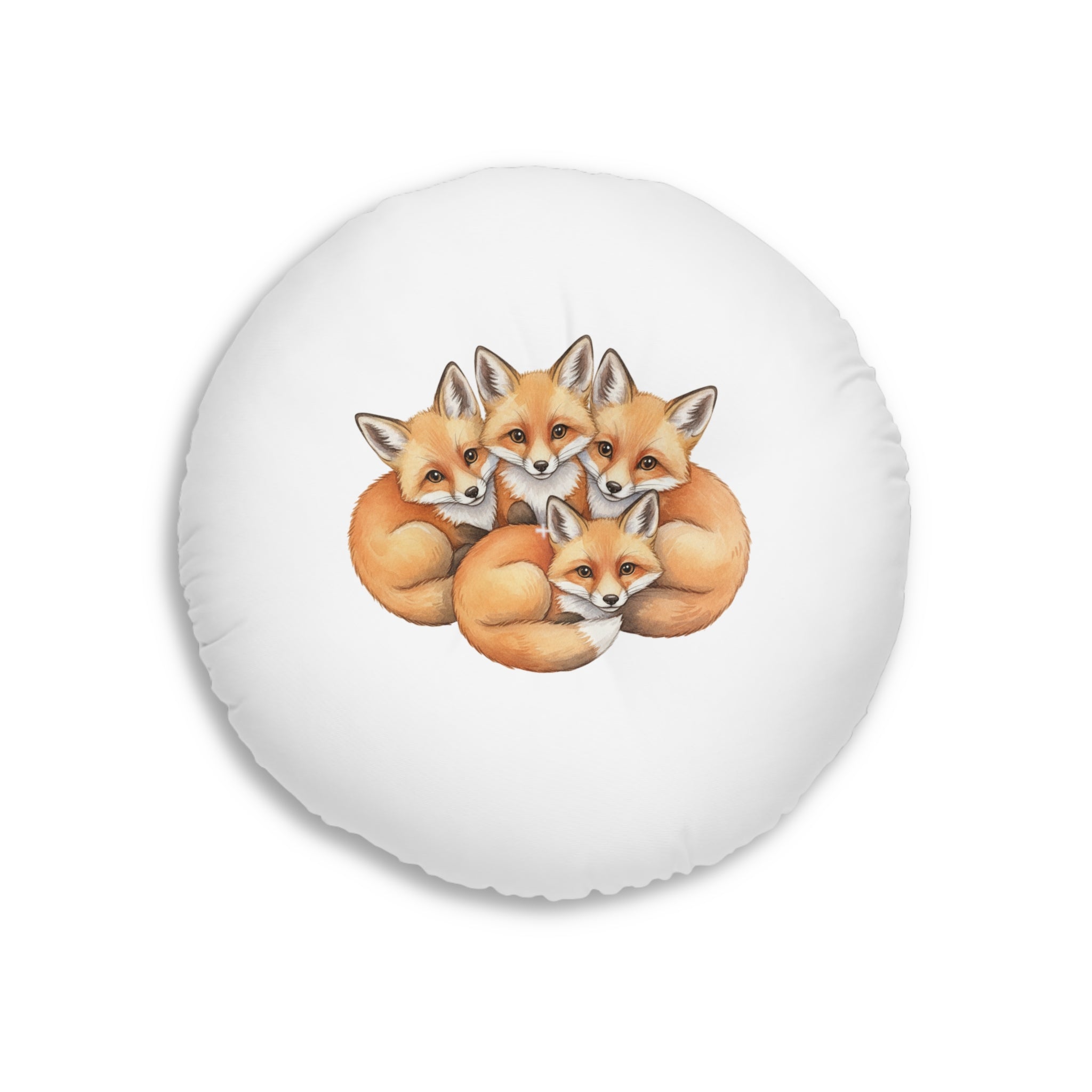 Puppies & Foxes Calm Corner Cushion   — Round Tufted Floor Pillow