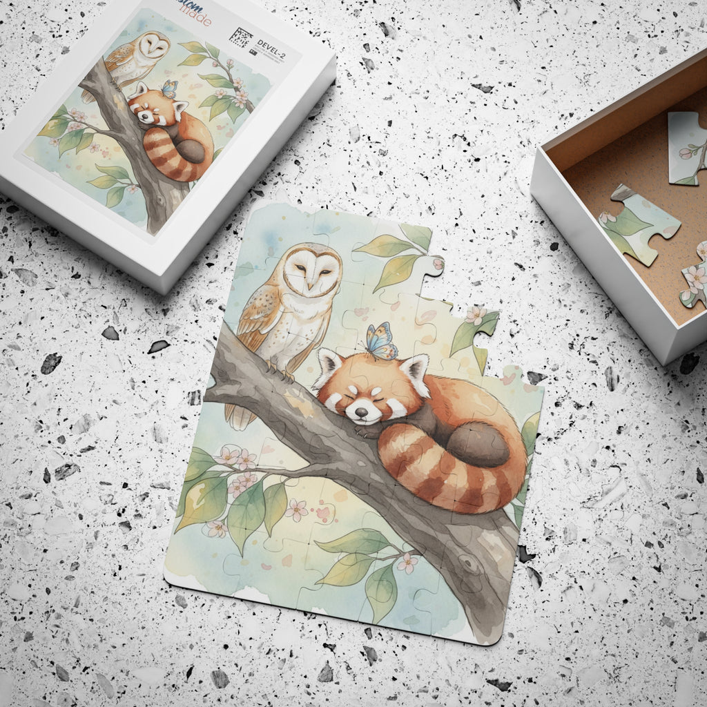 30-Piece Kids Puzzle — Sleeping Red Panda & Owl Woodland Jigsaw for Toddlers