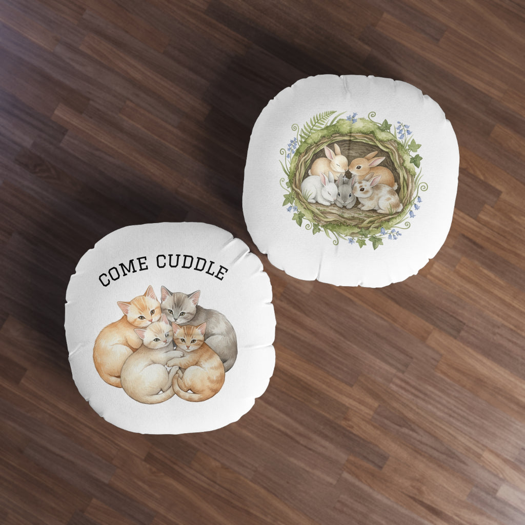 Round Floor Pillow — Kittens & Bunnies Calm Corner Cushion