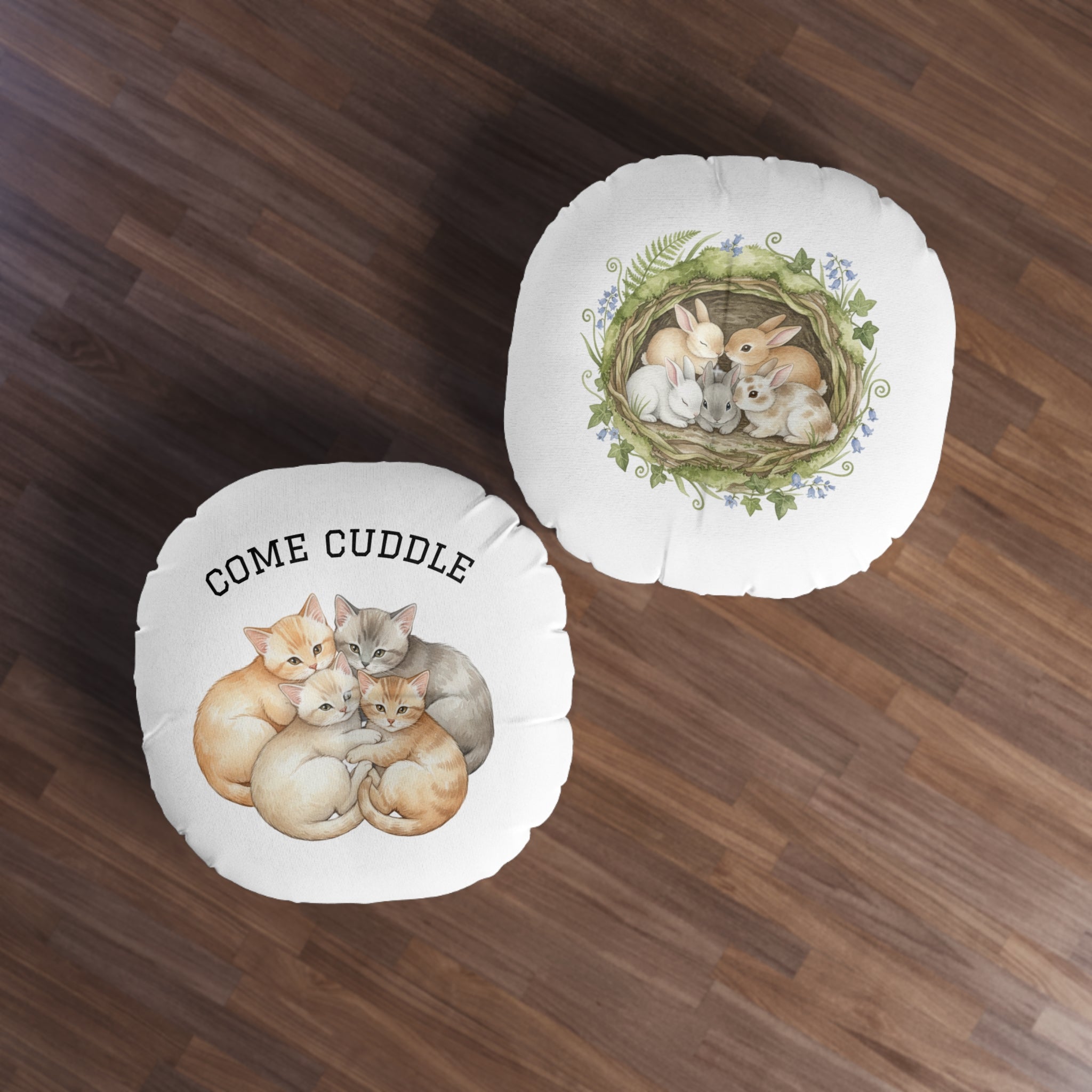 Round Floor Pillow — Kittens & Bunnies Calm Corner Cushion