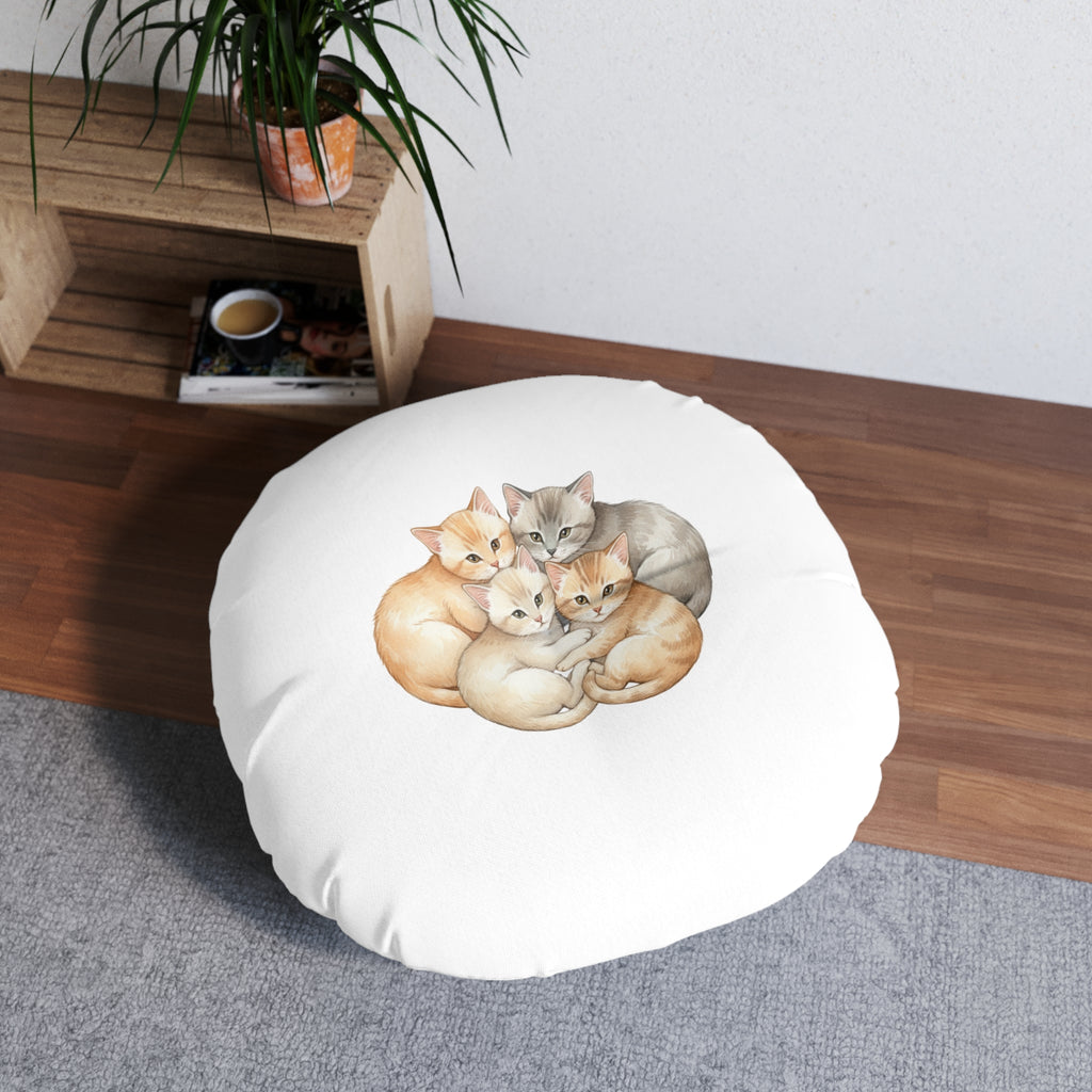 Tufted Floor Pillow — Kittens & Bunnies Calm Corner Cushion