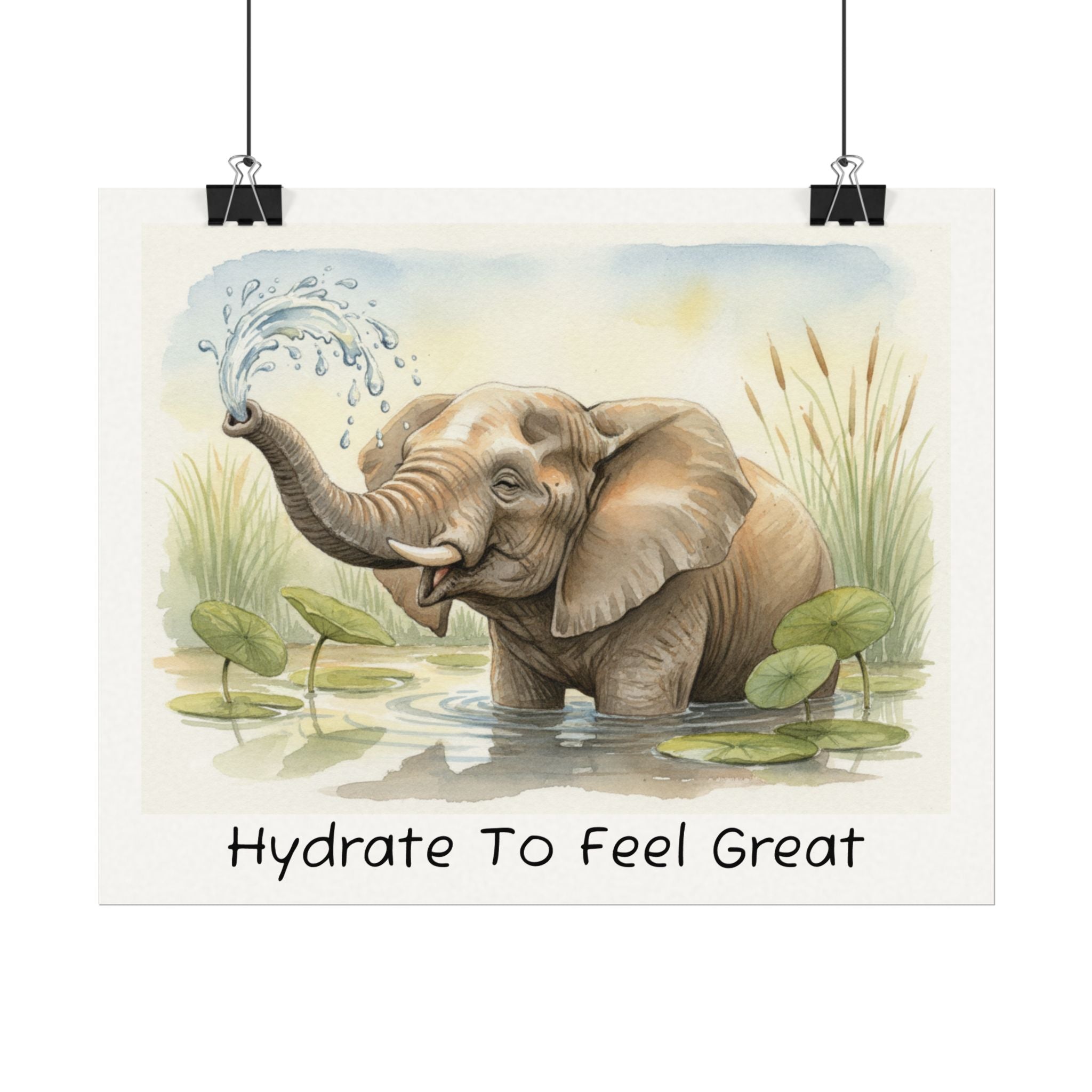 Hydrate To Feel Great - Elephant Watercolor Painting