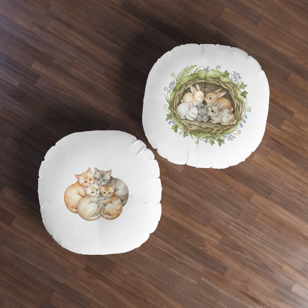 Tufted Floor Pillow — Kittens & Bunnies Calm Corner Cushion