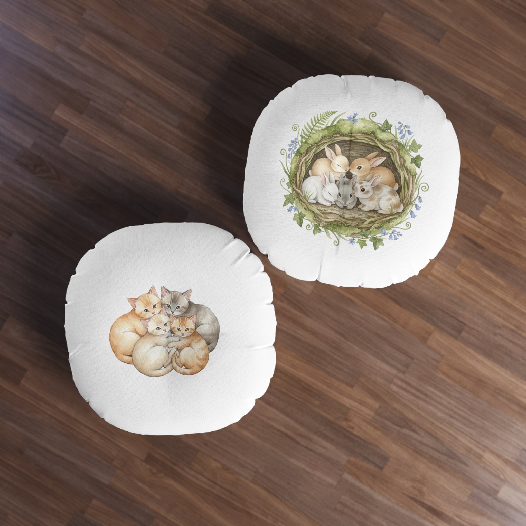 Tufted Floor Pillow — Kittens & Bunnies Calm Corner Cushion