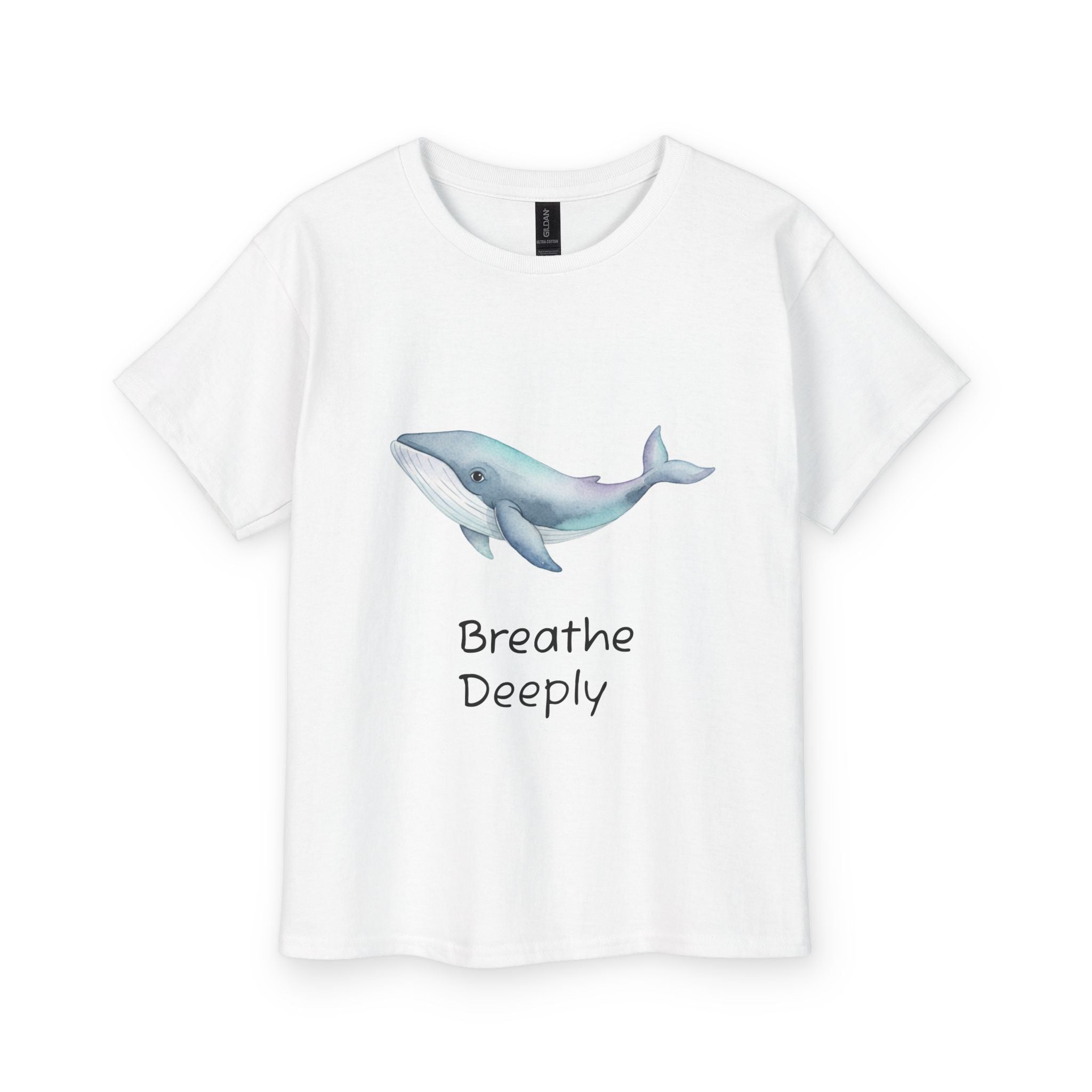 Youth Tee — "Breathe Deeply" Watercolor Whale Relaxation Shirt