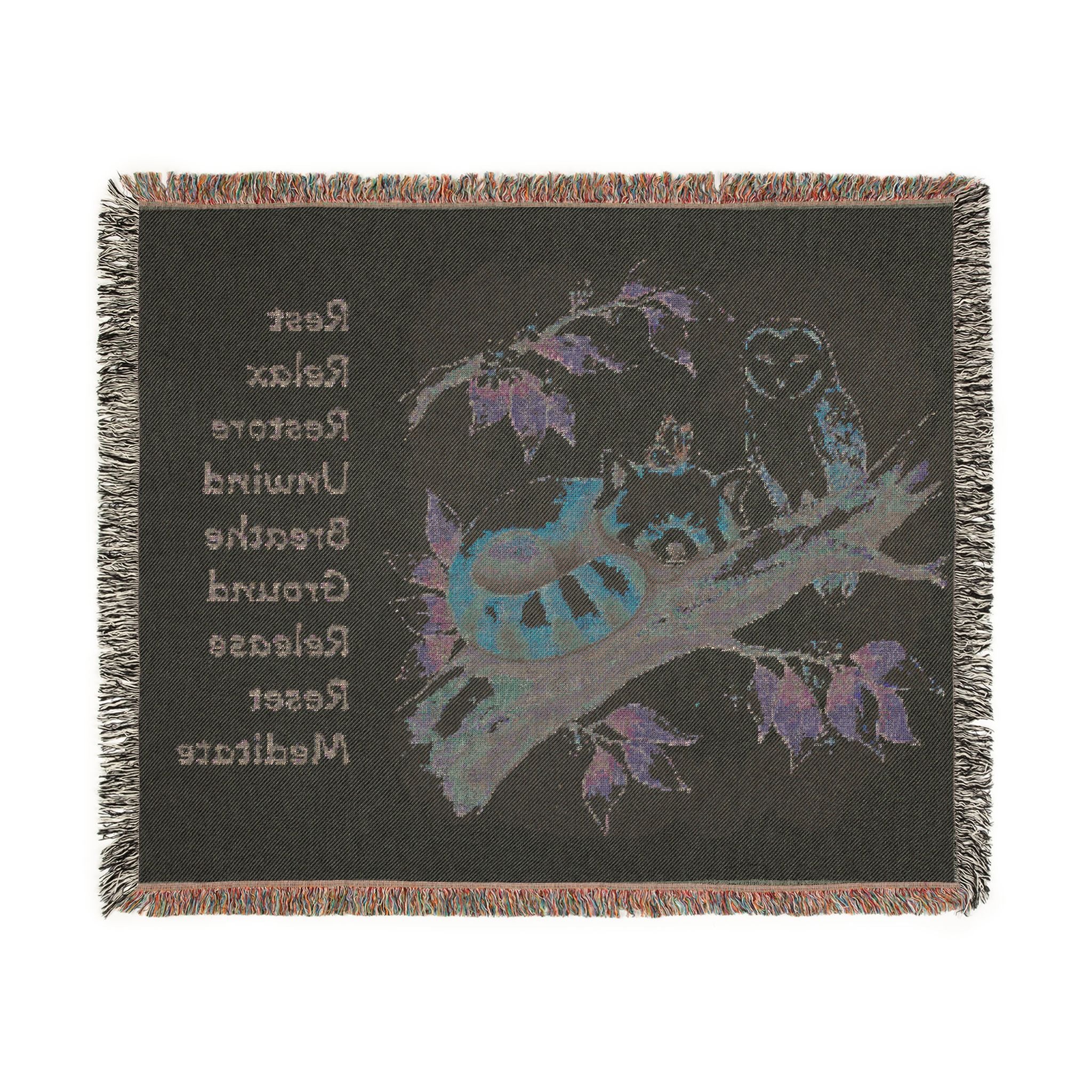 Red Panda Woven Blanket — "Breathe, Relax" Meditation Throw
